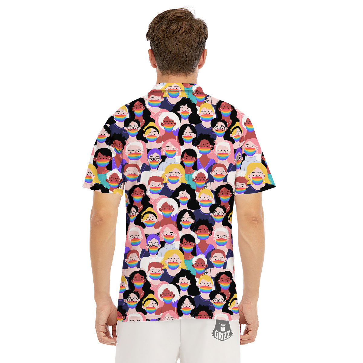 People And Rainbow Face Masks Print Pattern Men's Golf Shirts-grizzshop