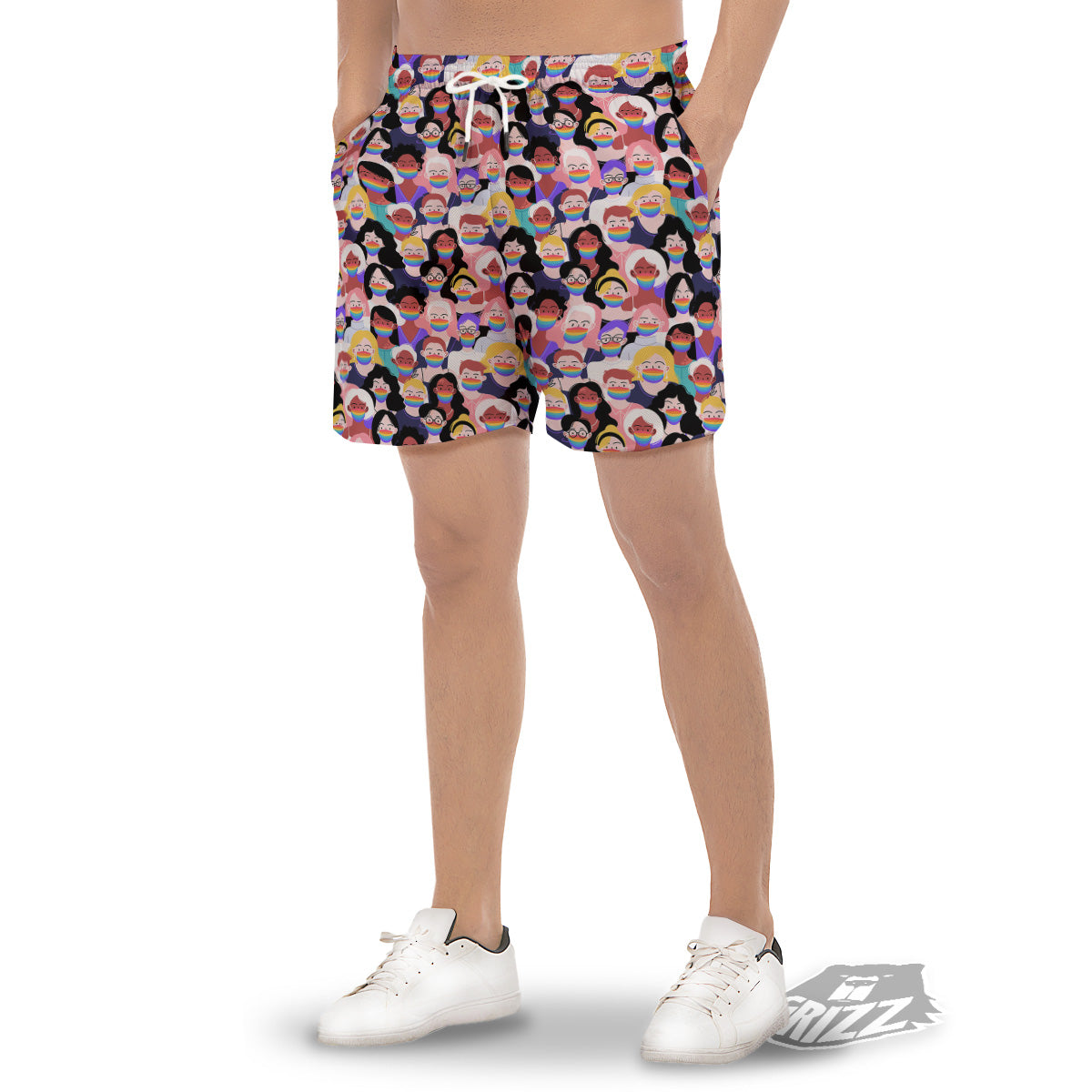 People And Rainbow Face Masks Print Pattern Men's Gym Shorts-grizzshop