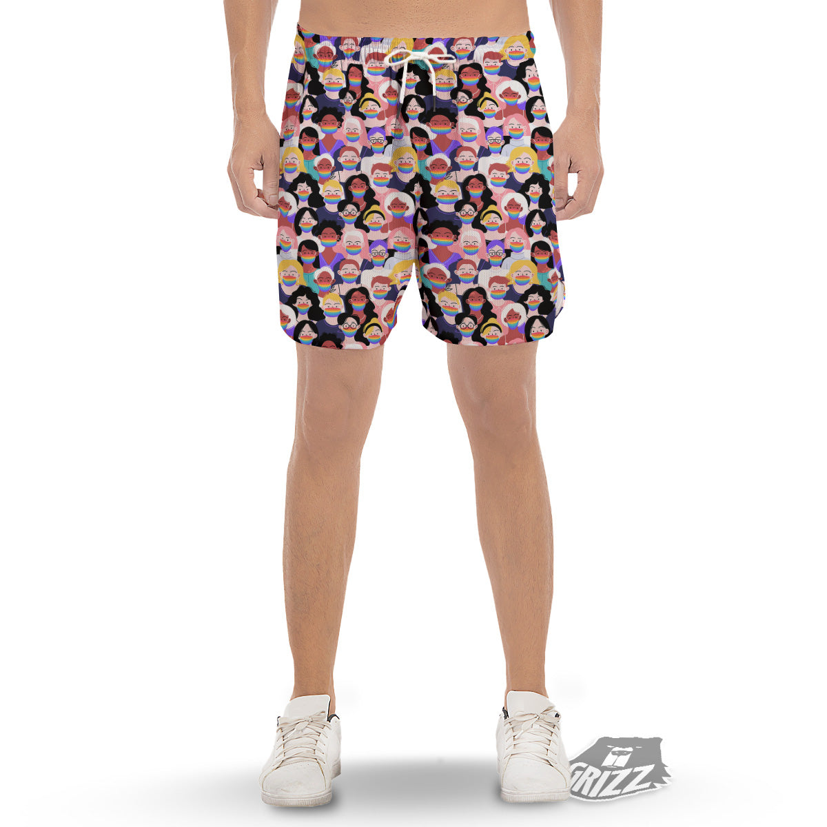 People And Rainbow Face Masks Print Pattern Men's Gym Shorts-grizzshop