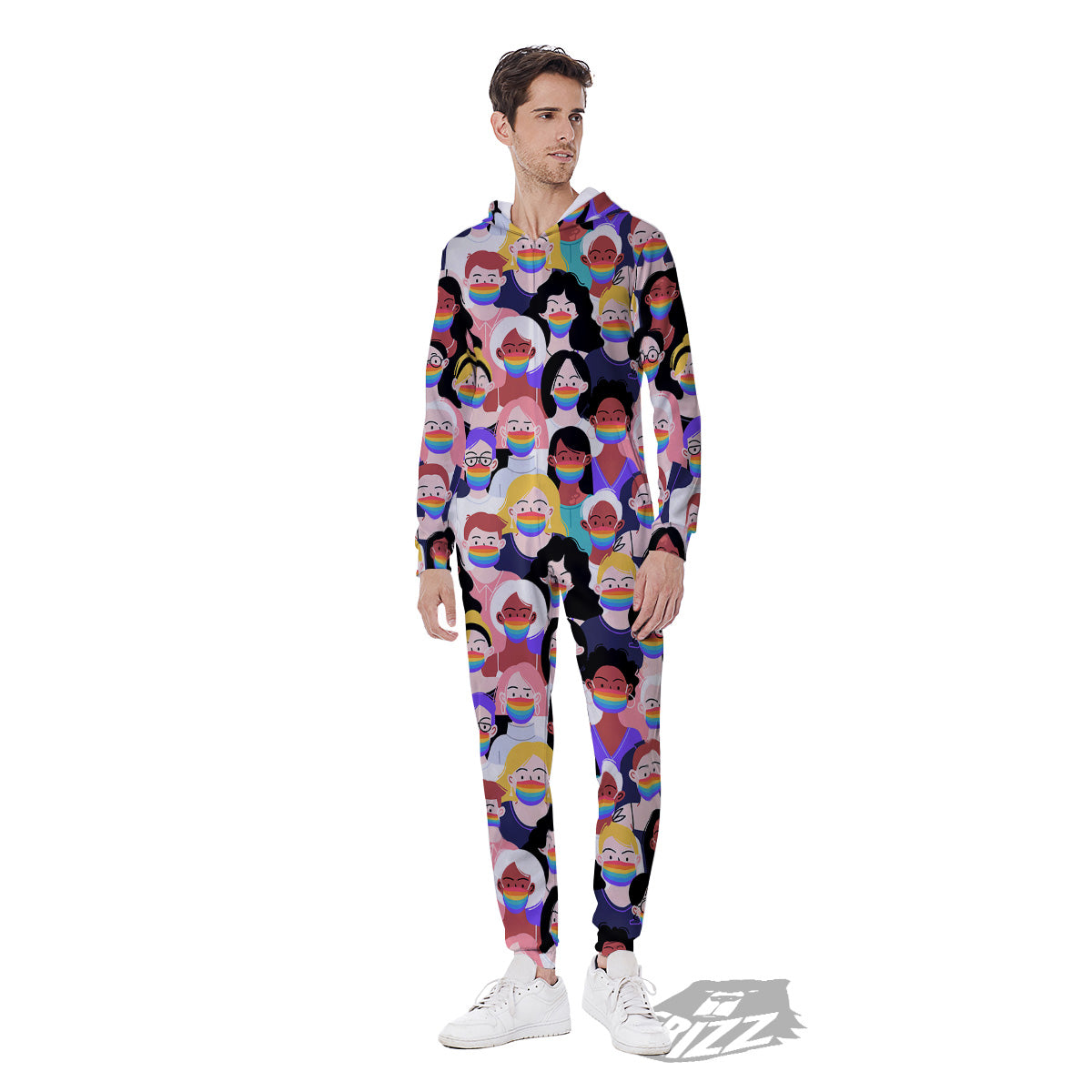 People And Rainbow Face Masks Print Pattern Men's Jumpsuit-grizzshop