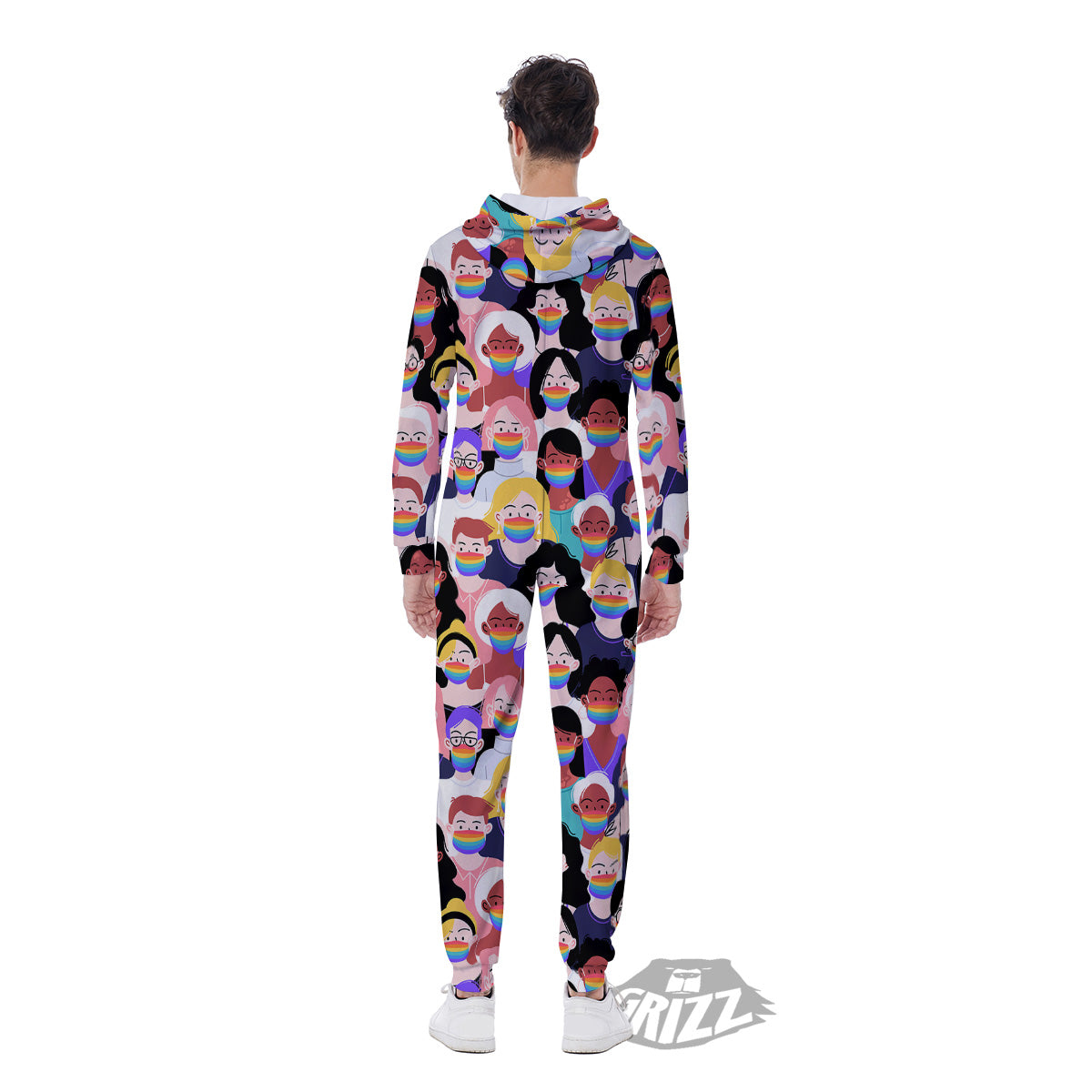 People And Rainbow Face Masks Print Pattern Men's Jumpsuit-grizzshop