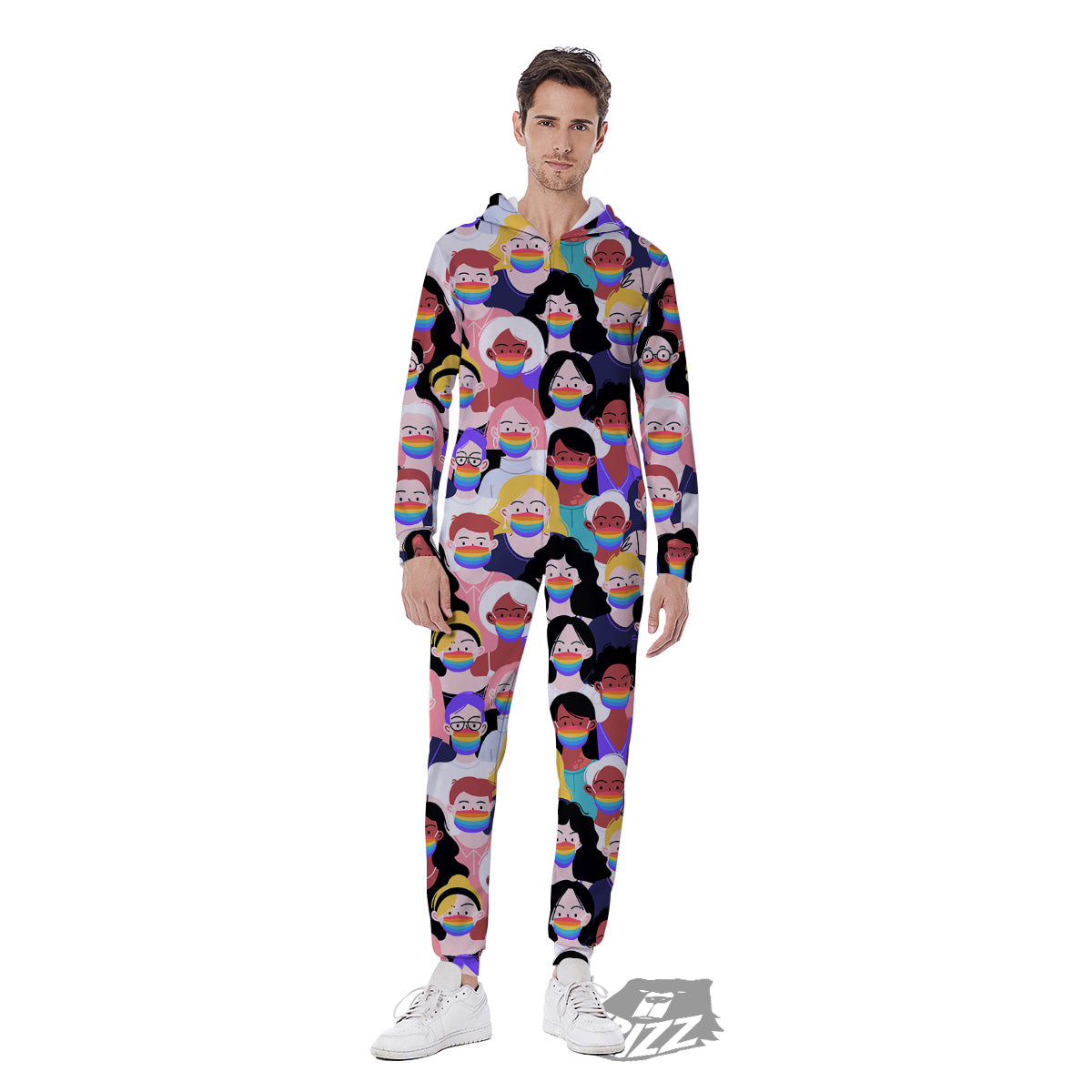 People And Rainbow Face Masks Print Pattern Men's Jumpsuit-grizzshop