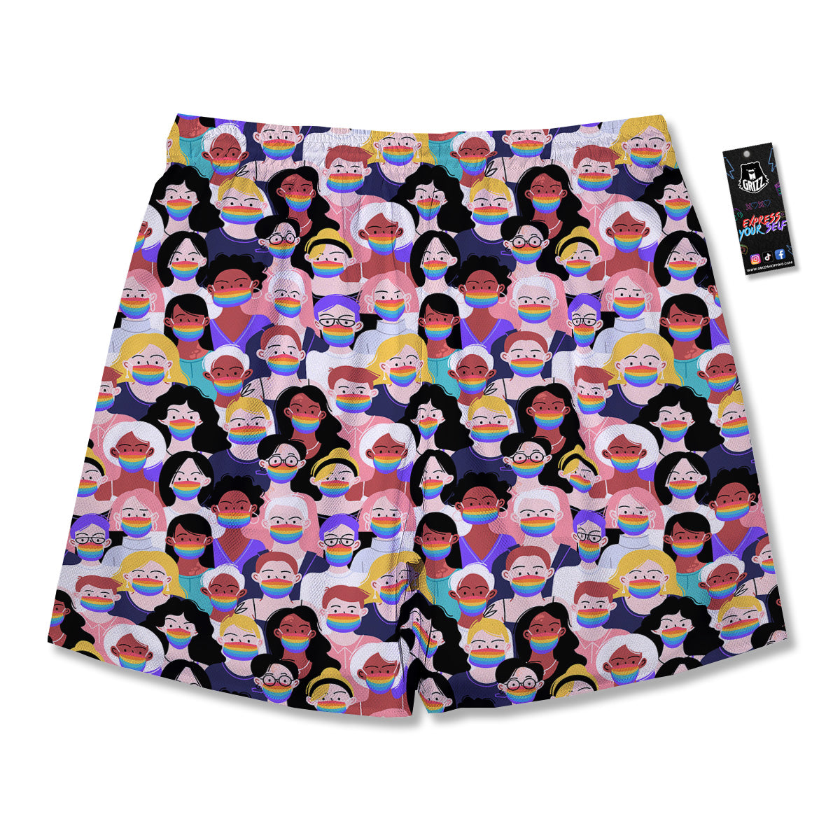 People And Rainbow Face Masks Print Pattern Men's Running Shorts-grizzshop