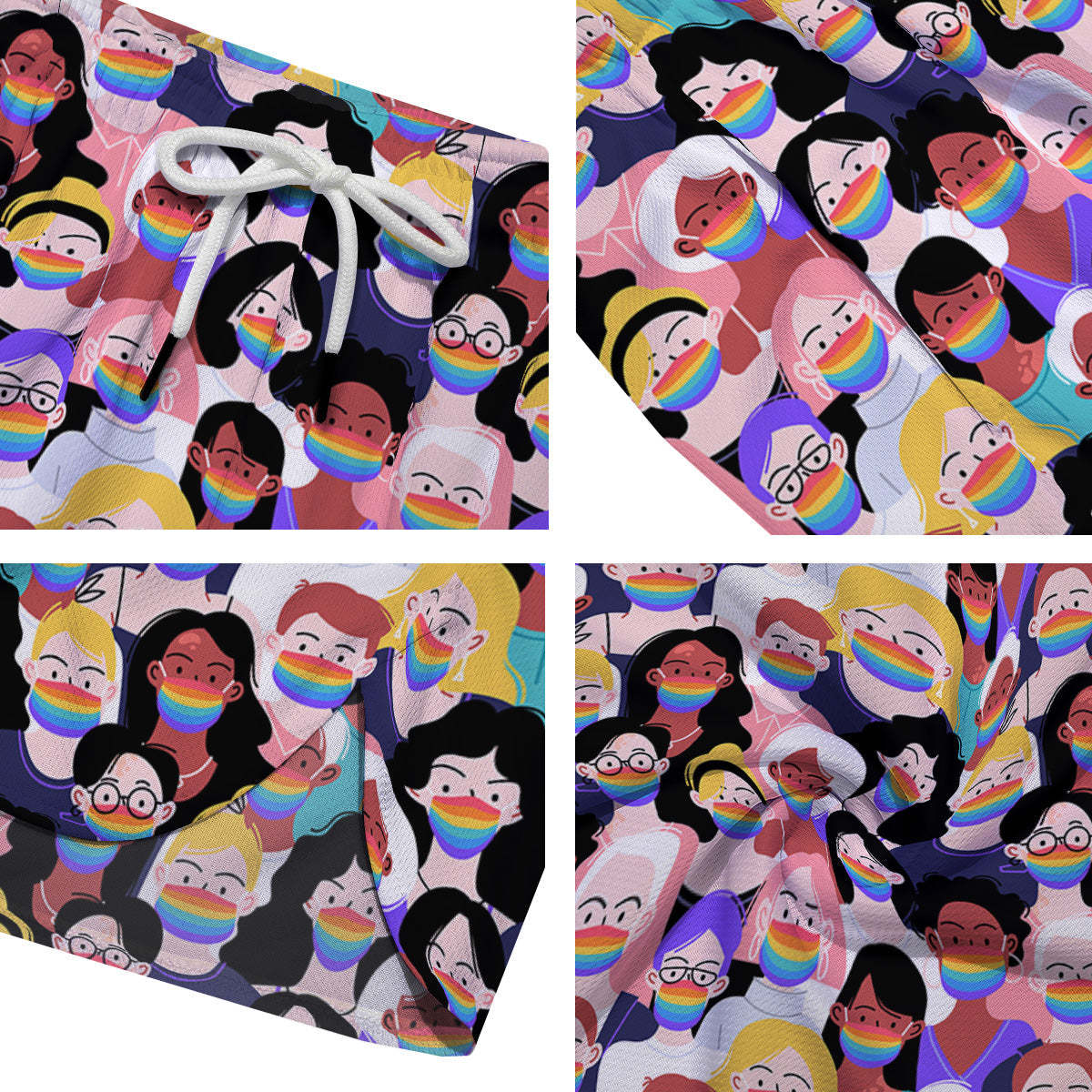 People And Rainbow Face Masks Print Pattern Men's Running Shorts-grizzshop