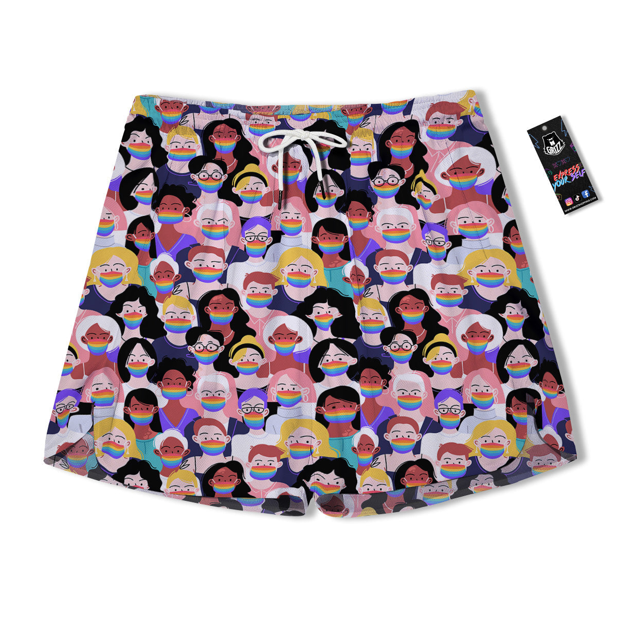 People And Rainbow Face Masks Print Pattern Men's Running Shorts-grizzshop
