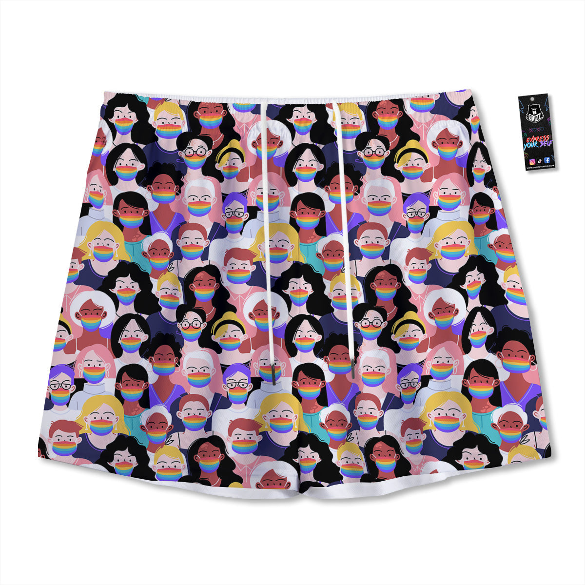 Polka Dot Grey And White Print Pattern Mesh Shorts