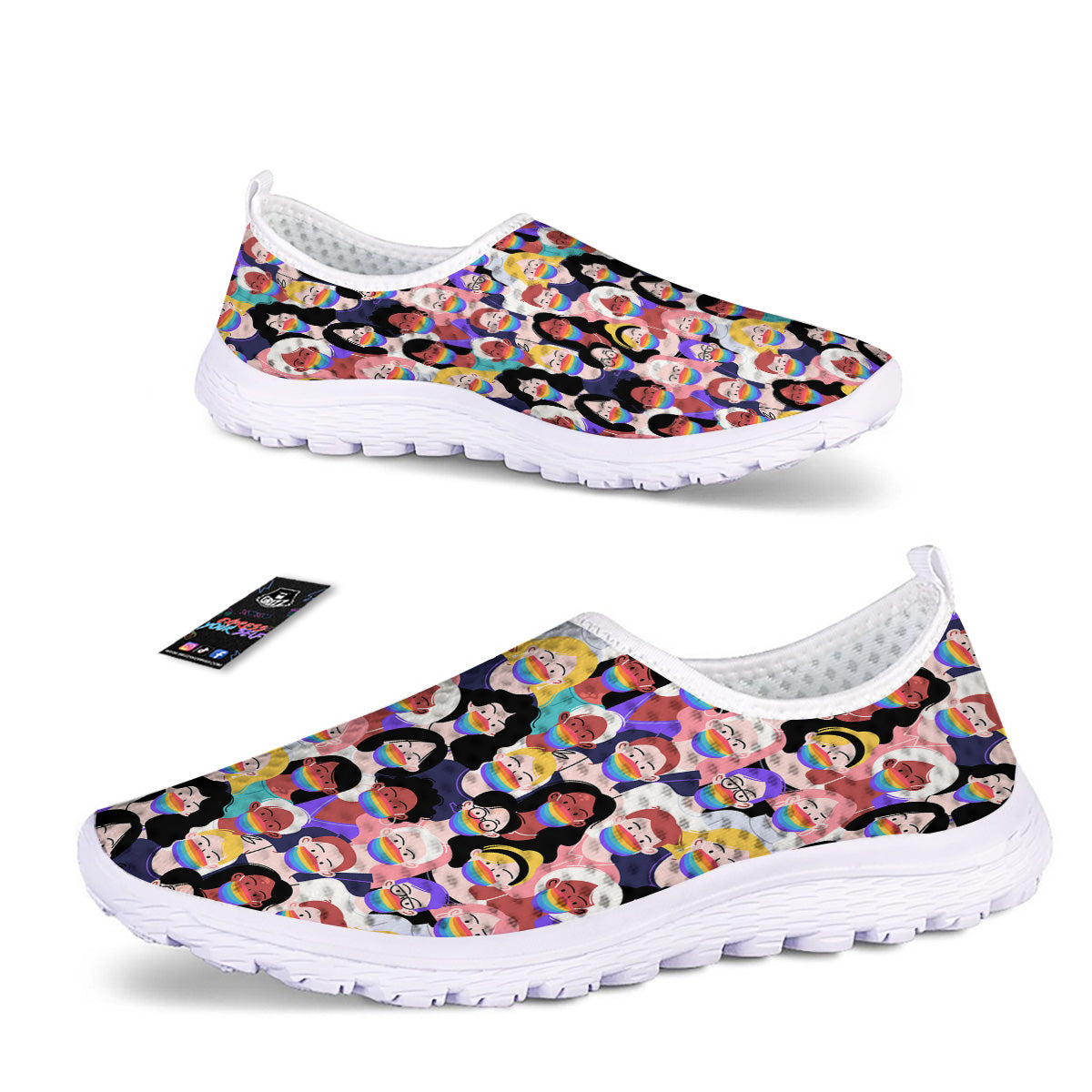 People And Rainbow Face Masks Print Pattern Nurse Shoes-grizzshop