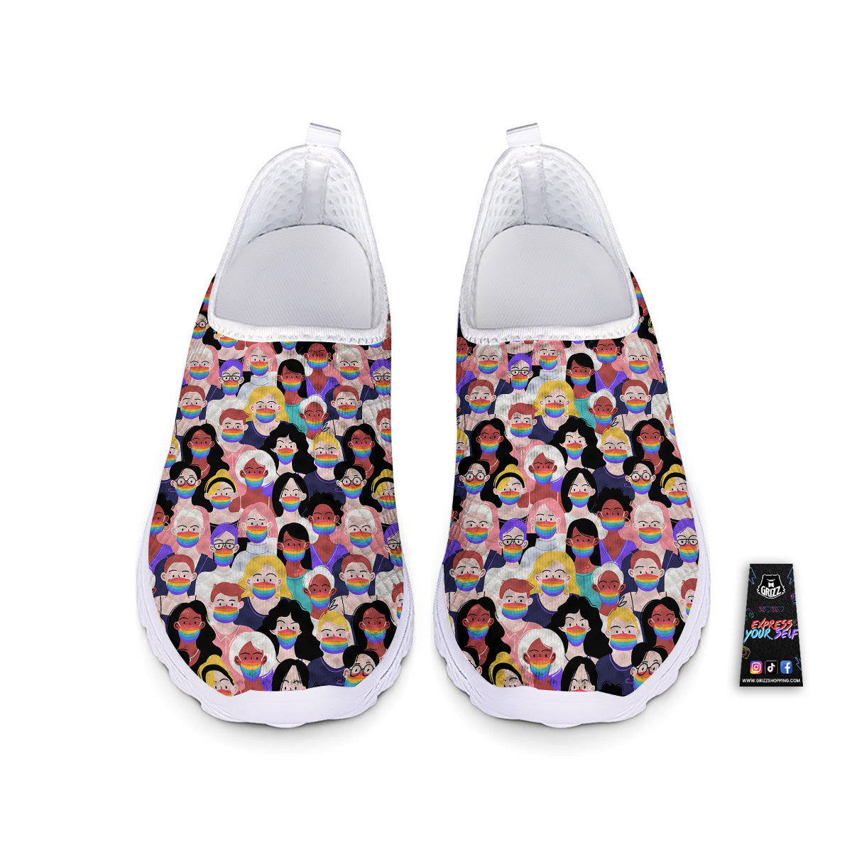 People And Rainbow Face Masks Print Pattern Nurse Shoes-grizzshop