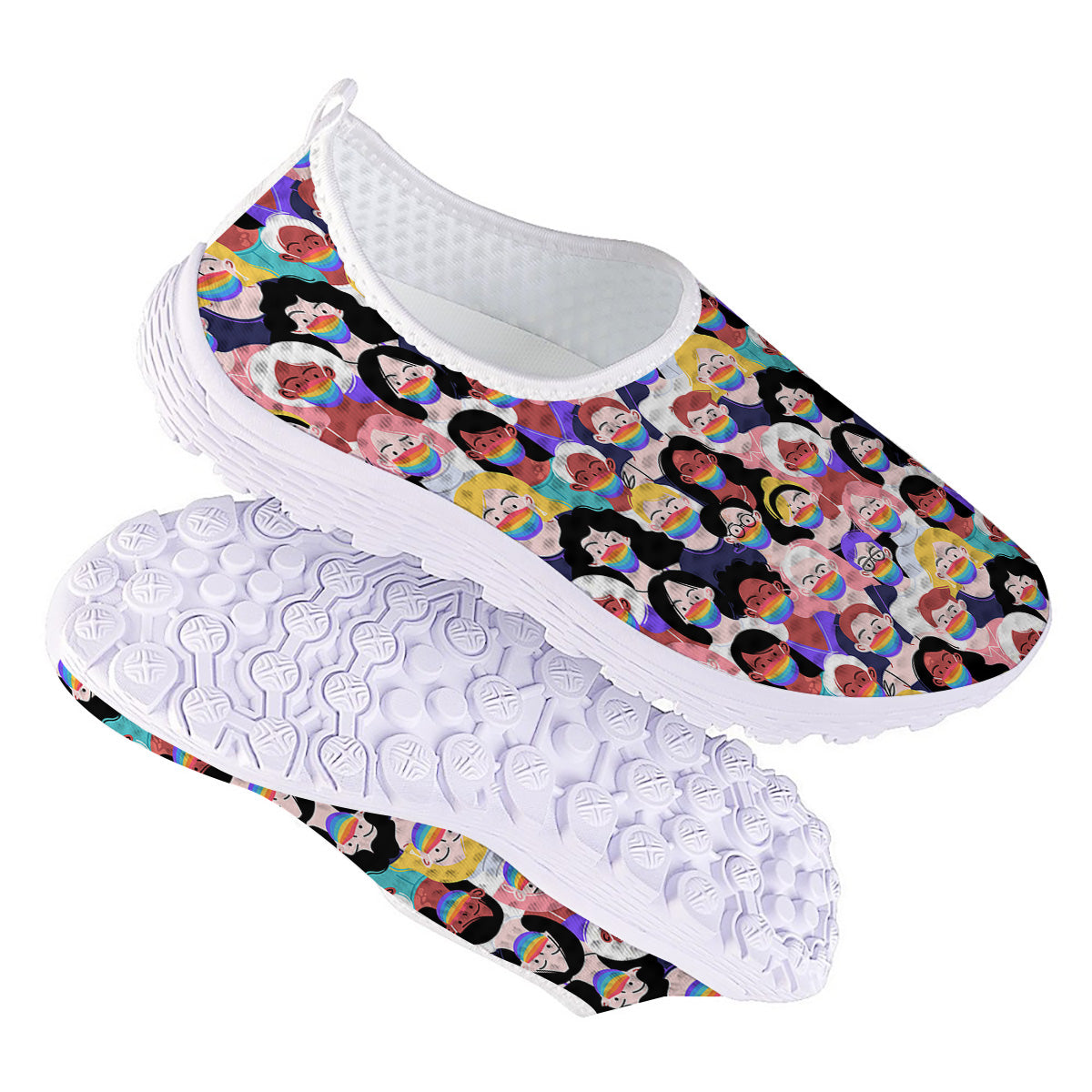 People And Rainbow Face Masks Print Pattern Nurse Shoes-grizzshop