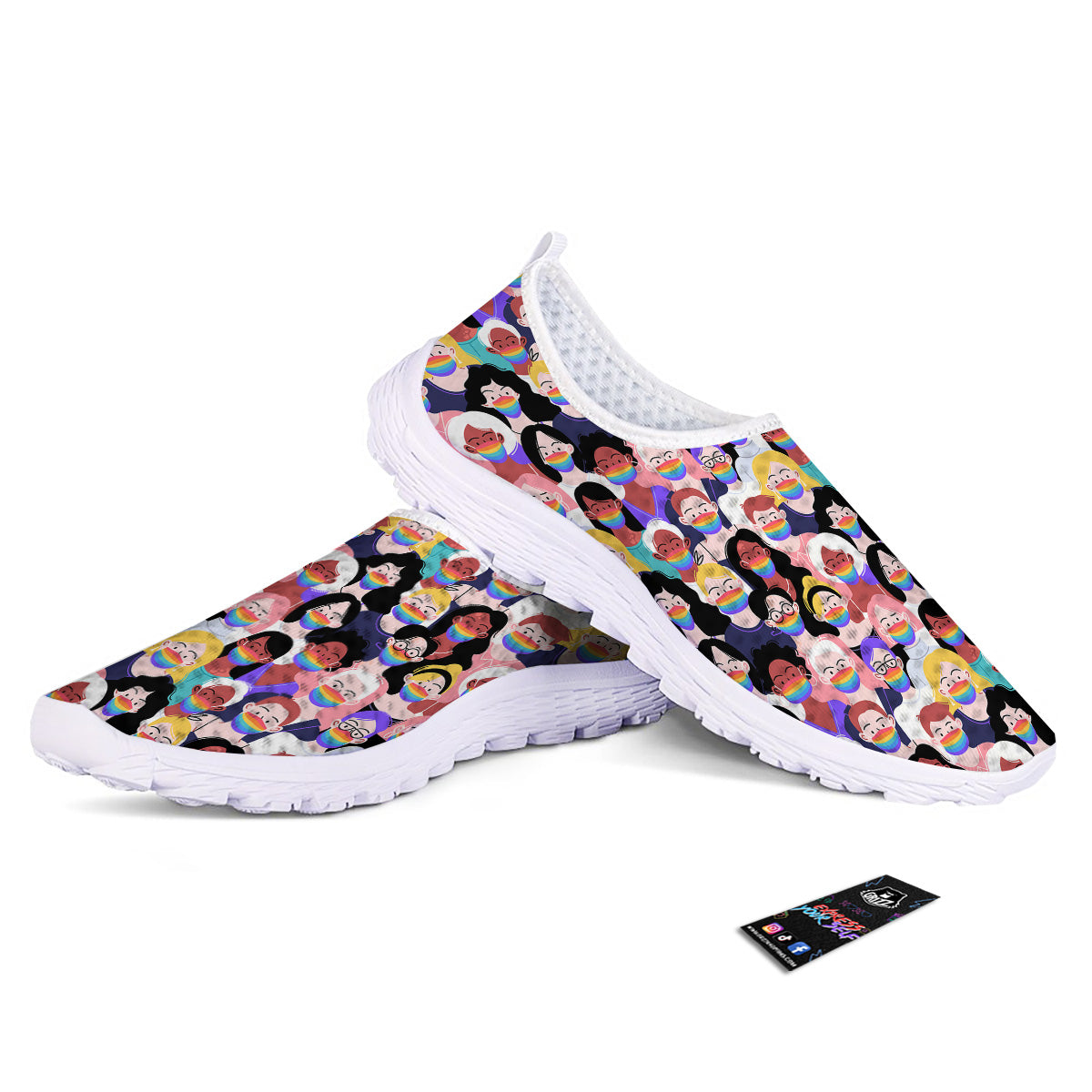People And Rainbow Face Masks Print Pattern Nurse Shoes-grizzshop