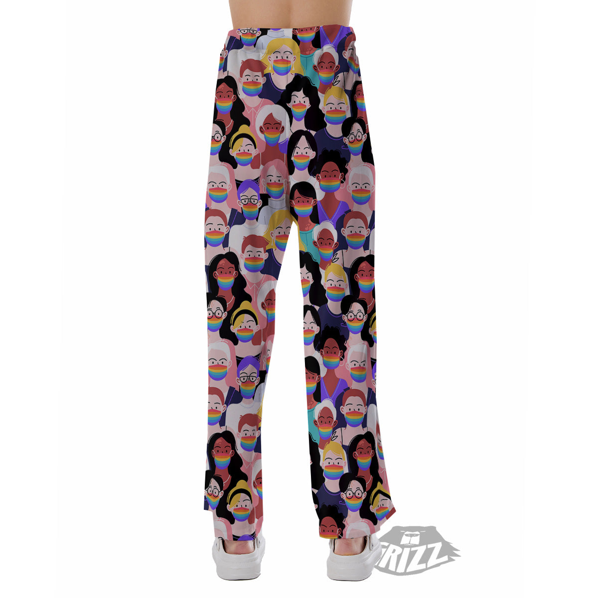 People And Rainbow Face Masks Print Pattern Pajama Pants-grizzshop