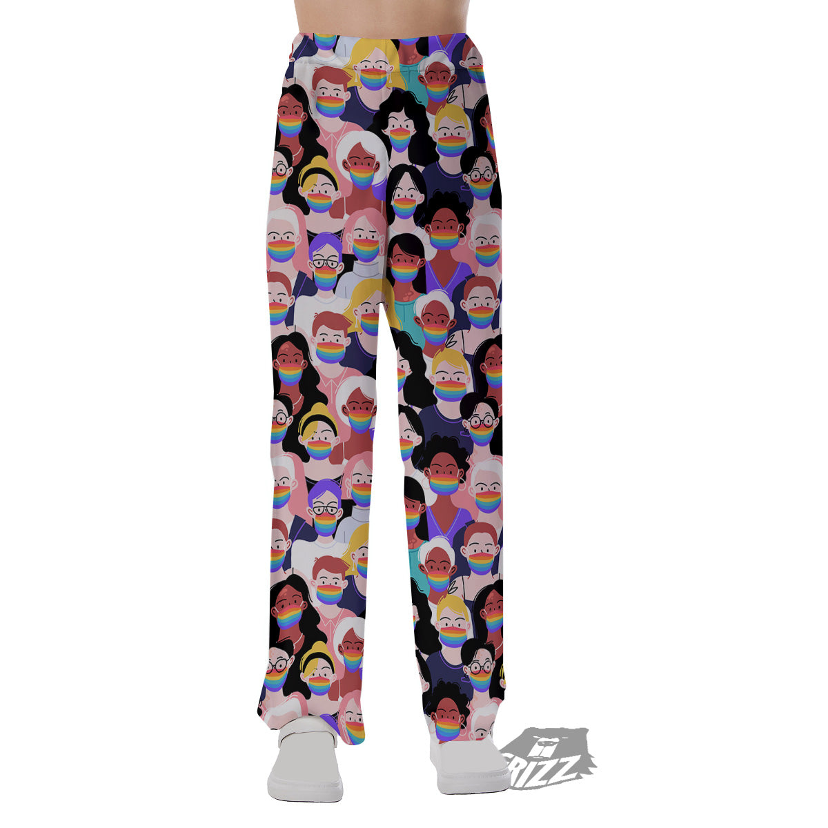 People And Rainbow Face Masks Print Pattern Pajama Pants-grizzshop