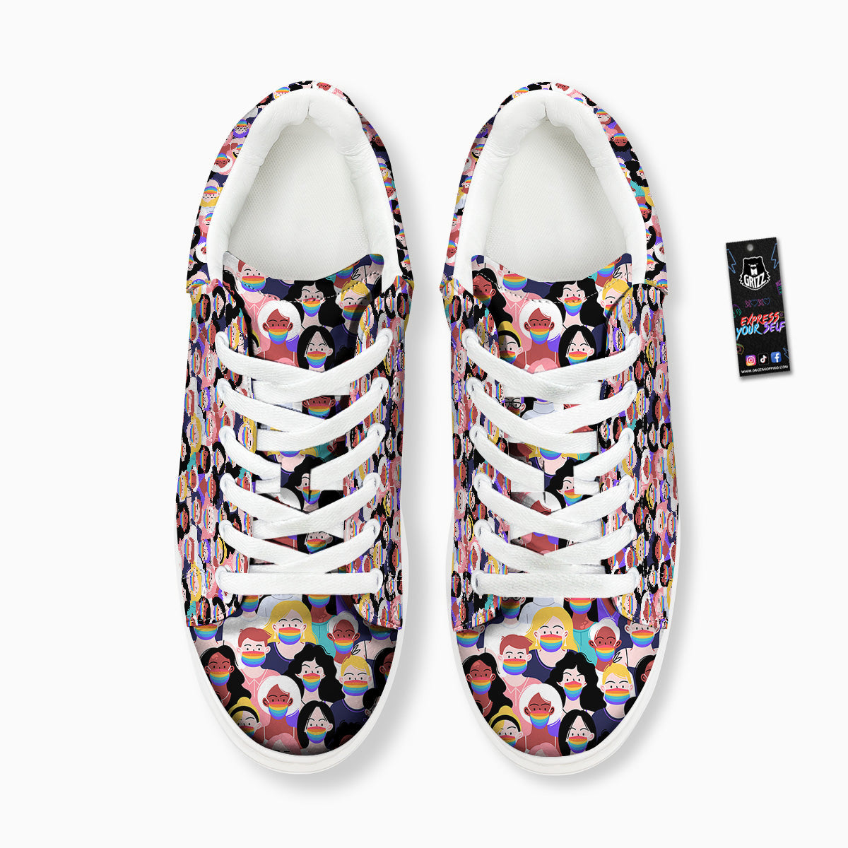 People And Rainbow Face Masks Print Pattern Platform Shoes-grizzshop