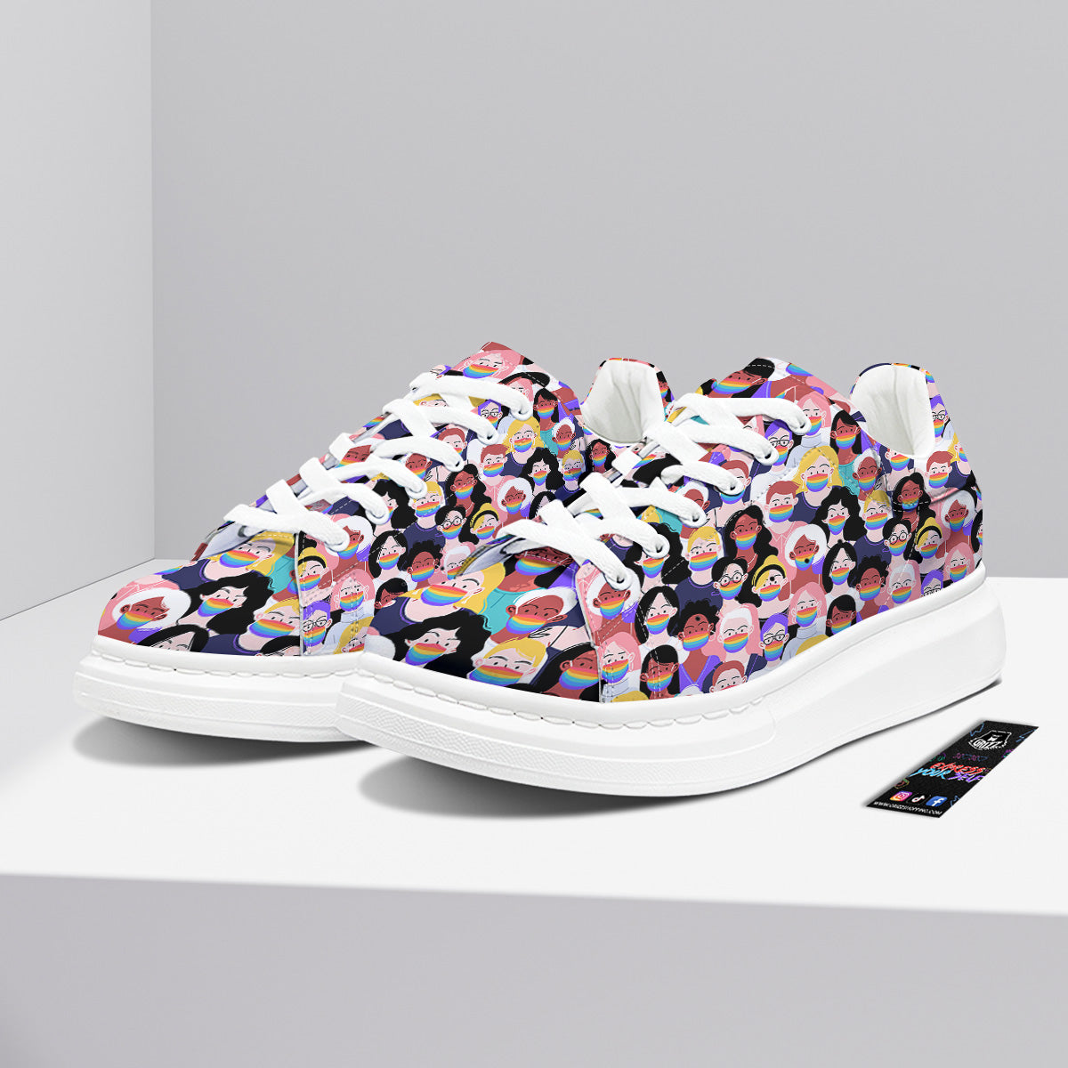 People And Rainbow Face Masks Print Pattern Platform Shoes-grizzshop