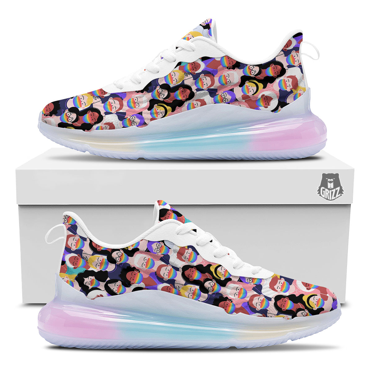 People And Rainbow Face Masks Print Pattern Running Sneakers-grizzshop