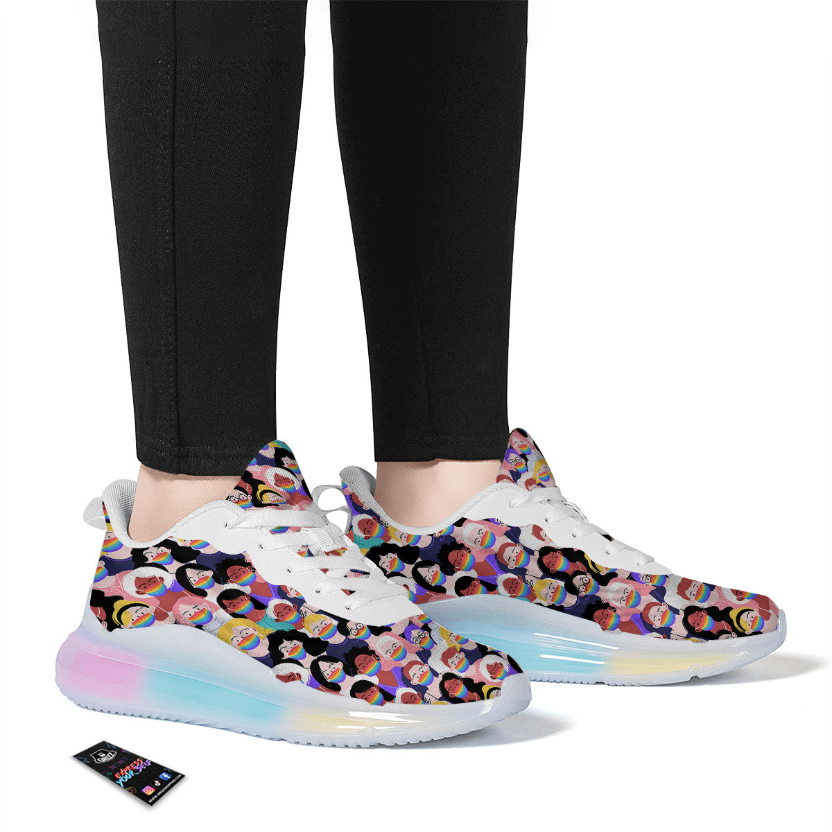 People And Rainbow Face Masks Print Pattern Running Sneakers-grizzshop