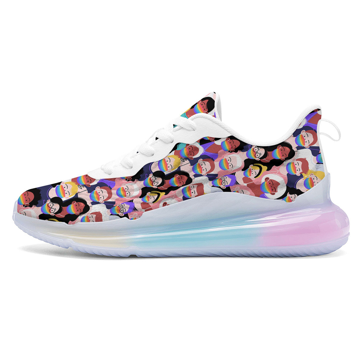 People And Rainbow Face Masks Print Pattern Running Sneakers-grizzshop