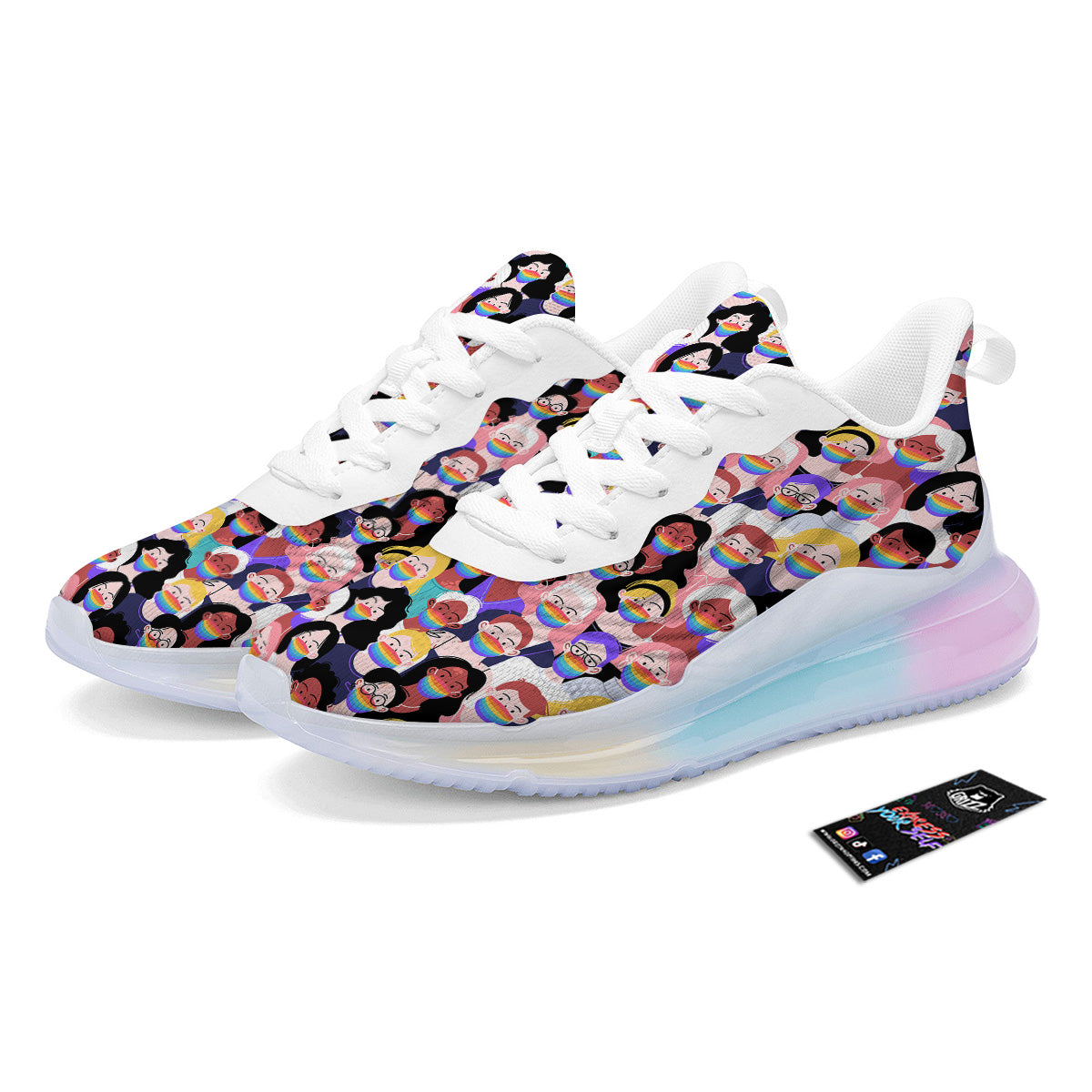 People And Rainbow Face Masks Print Pattern Running Sneakers-grizzshop
