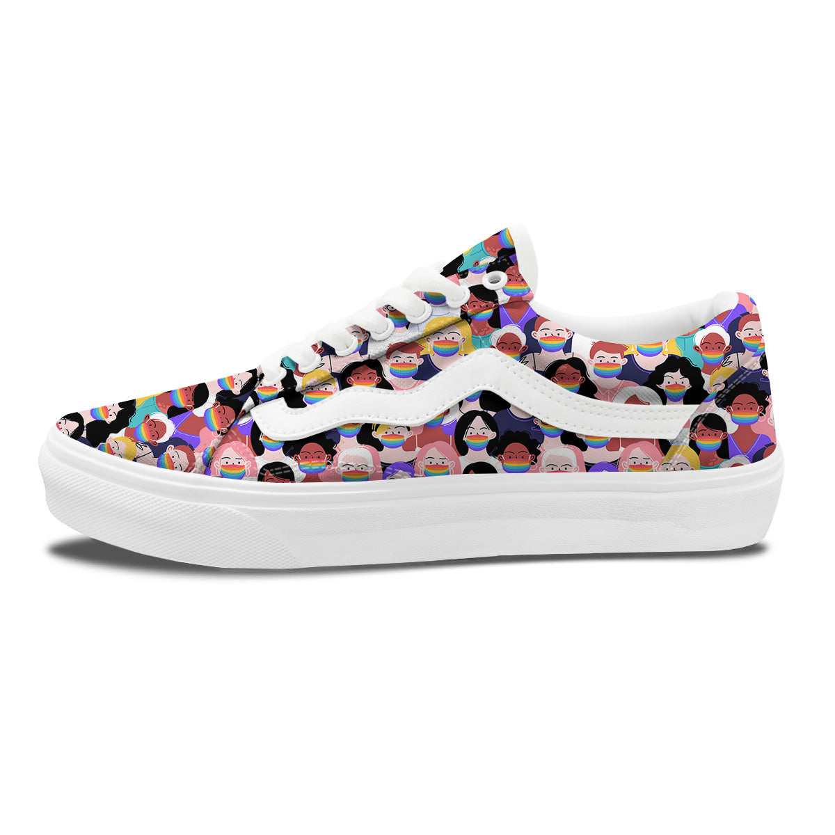 People And Rainbow Face Masks Print Pattern Skate Shoes-grizzshop