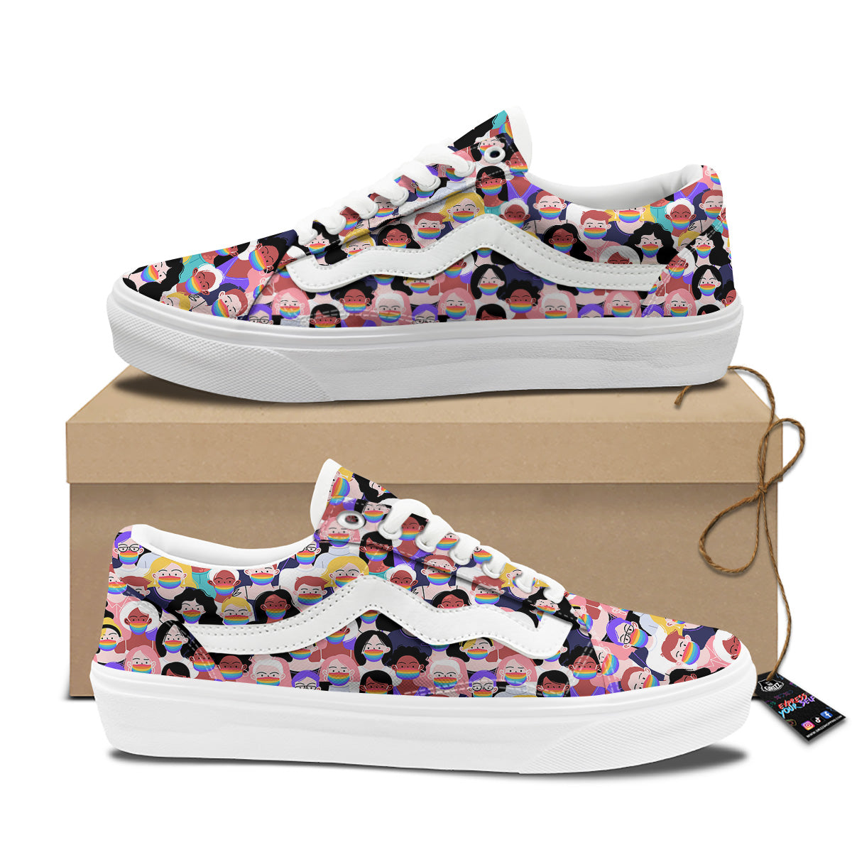 People And Rainbow Face Masks Print Pattern Skate Shoes-grizzshop