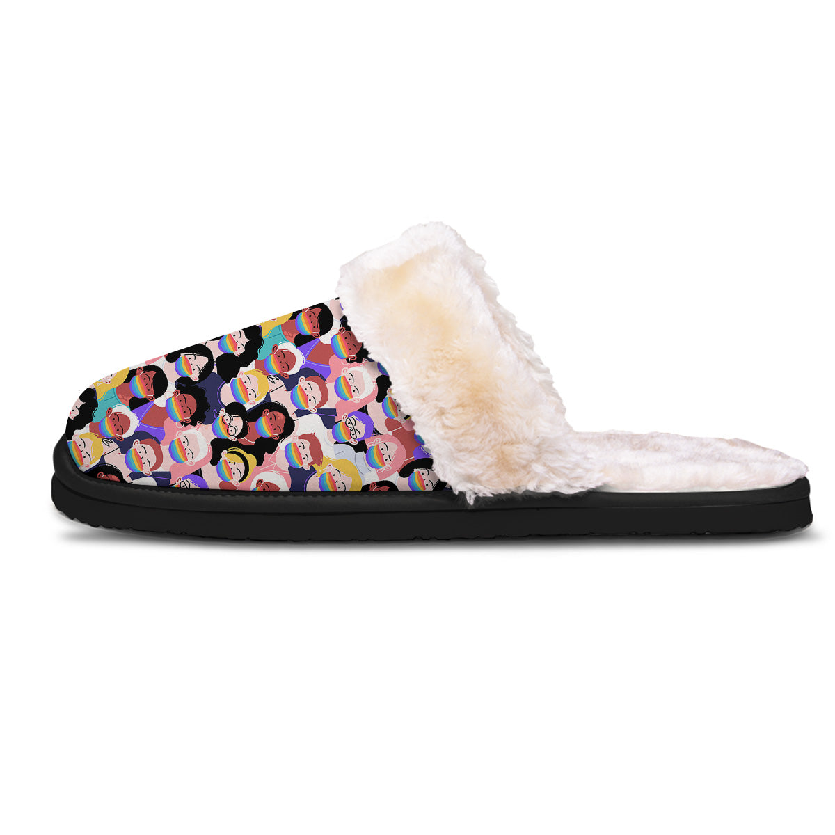 People And Rainbow Face Masks Print Pattern Slippers-grizzshop