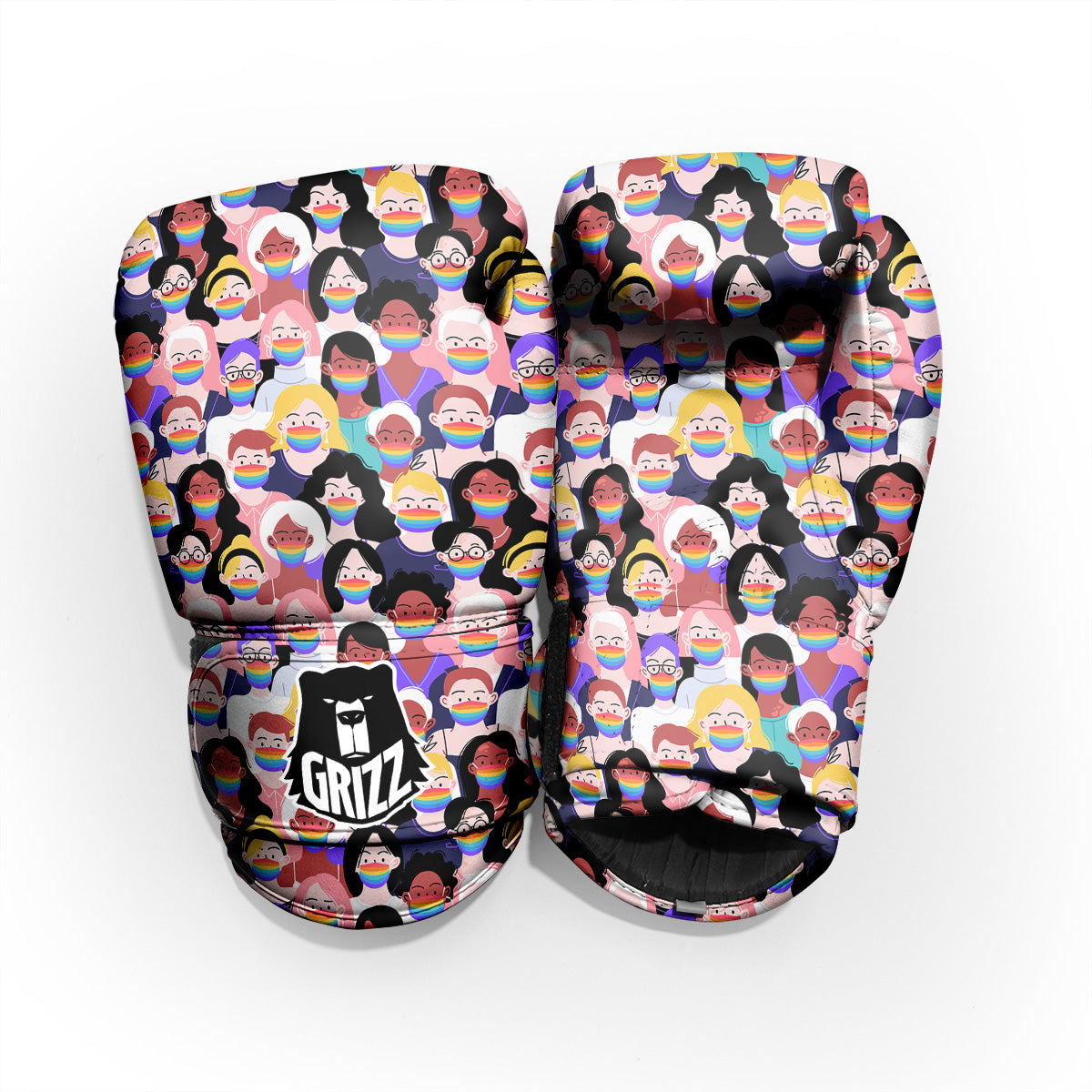 People And Rainbow Face Masks Print Pattern Pro Boxing Glove