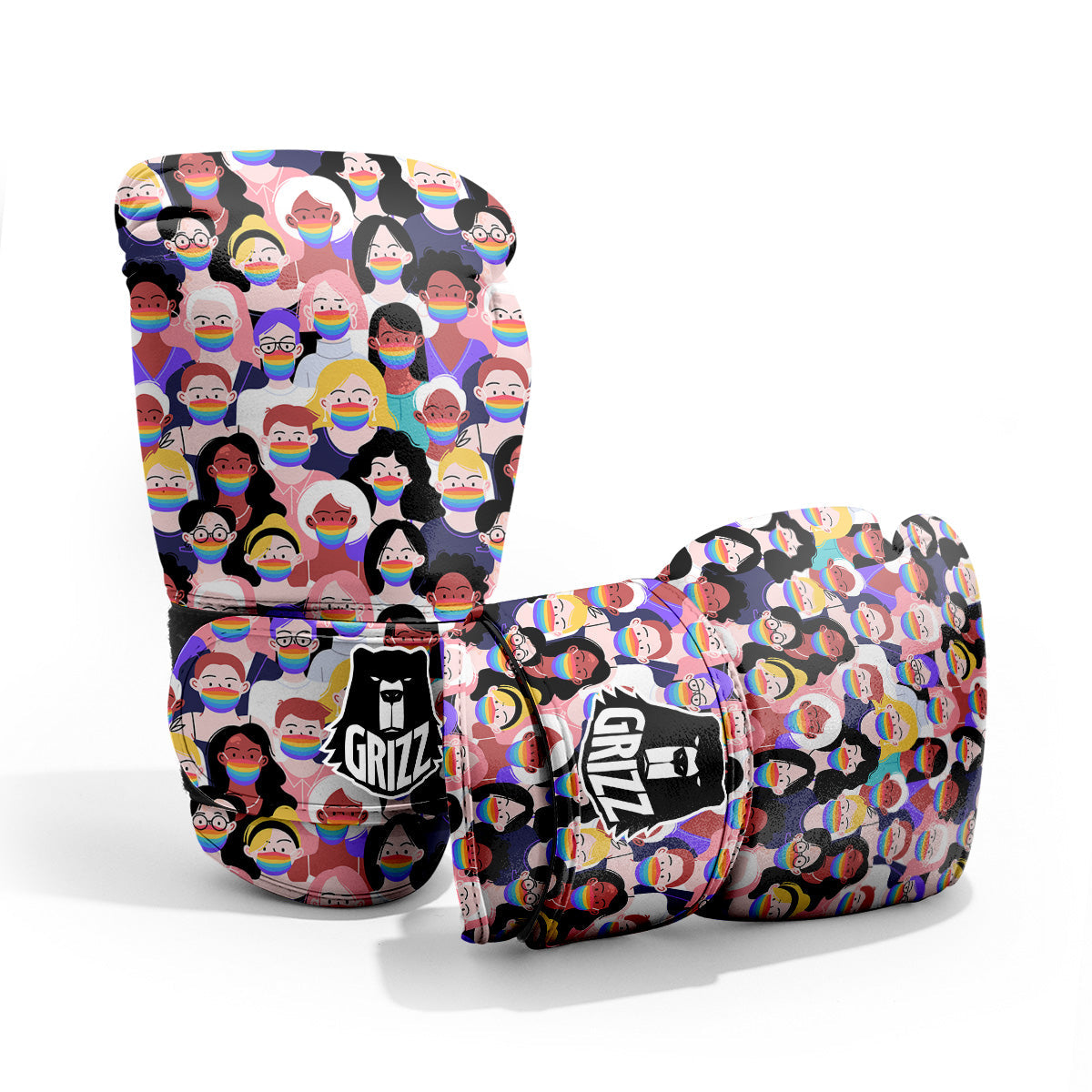 People And Rainbow Face Masks Print Pattern Pro Boxing Glove