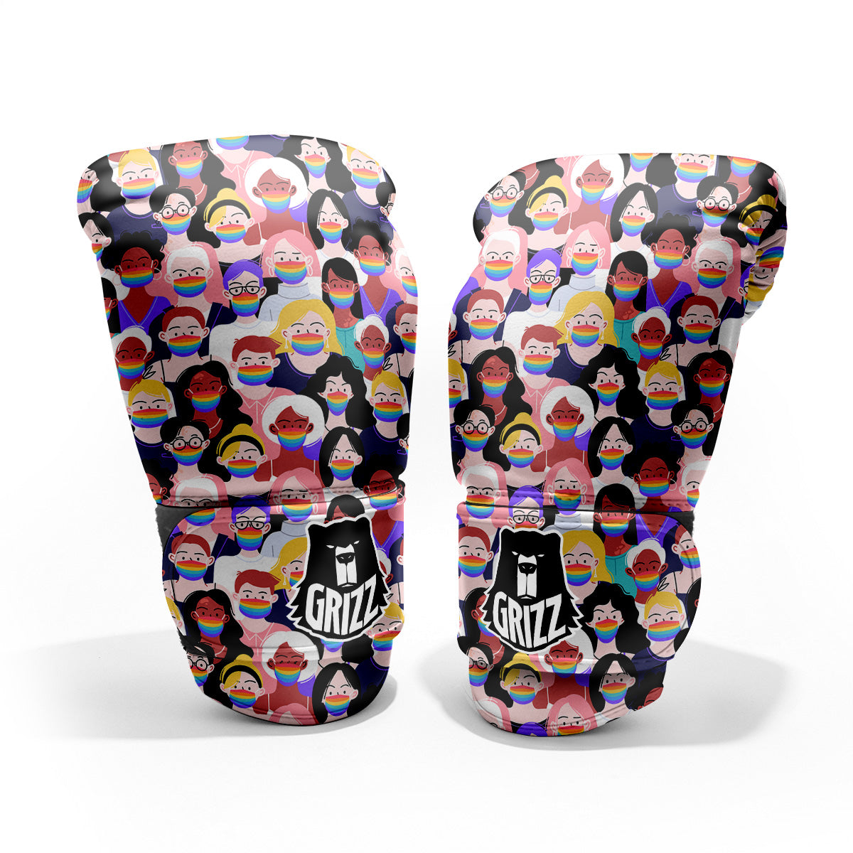 People And Rainbow Face Masks Print Pattern Pro Boxing Glove