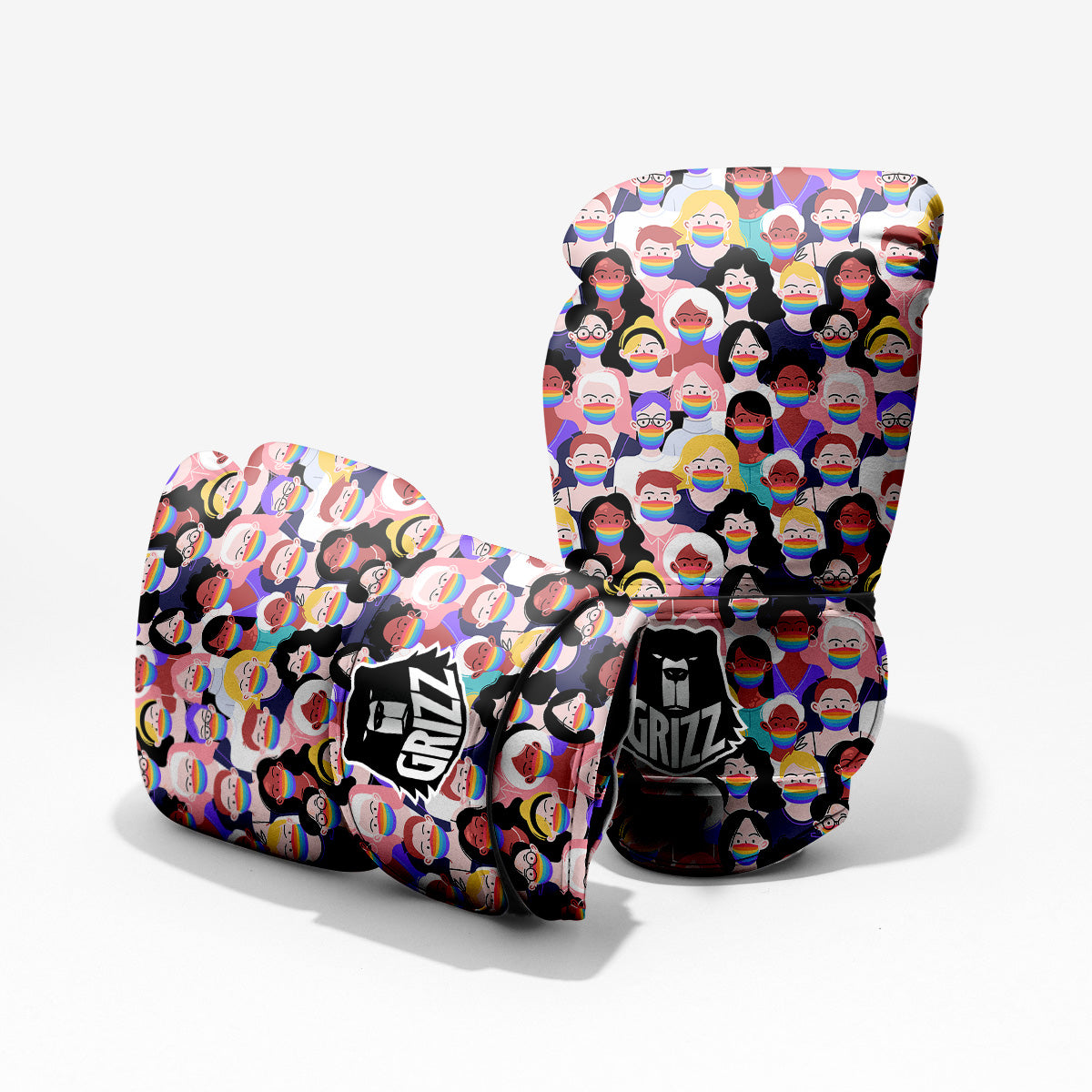 People And Rainbow Face Masks Print Pattern Pro Boxing Glove