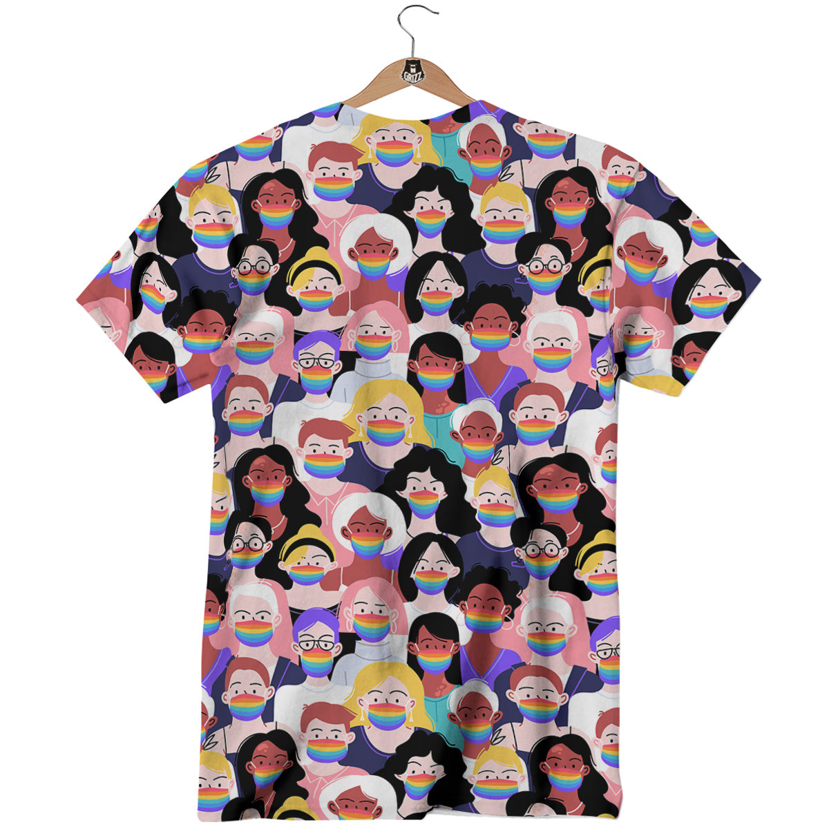 People And Rainbow Face Masks Print Pattern T-Shirt-grizzshop