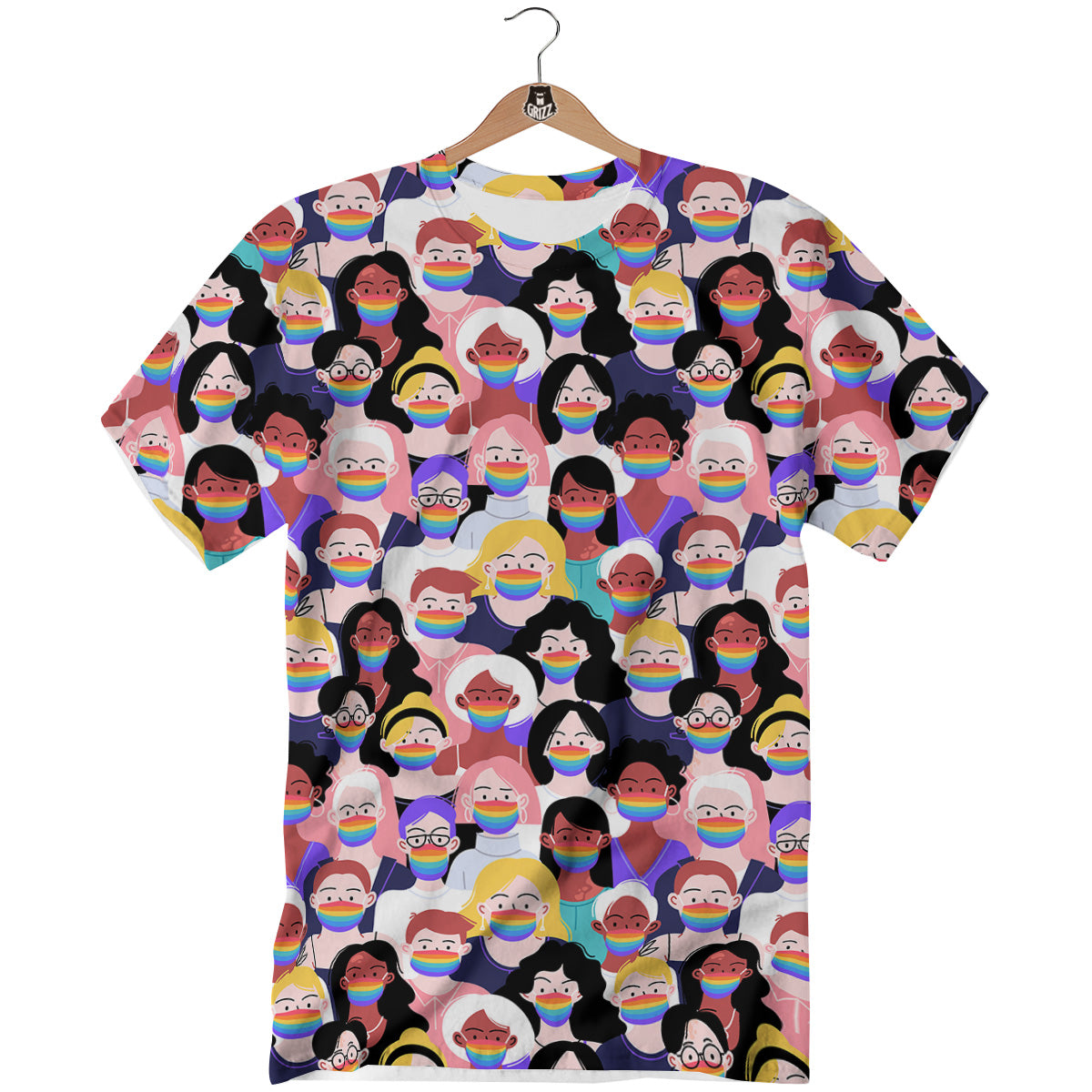 People And Rainbow Face Masks Print Pattern T-Shirt-grizzshop