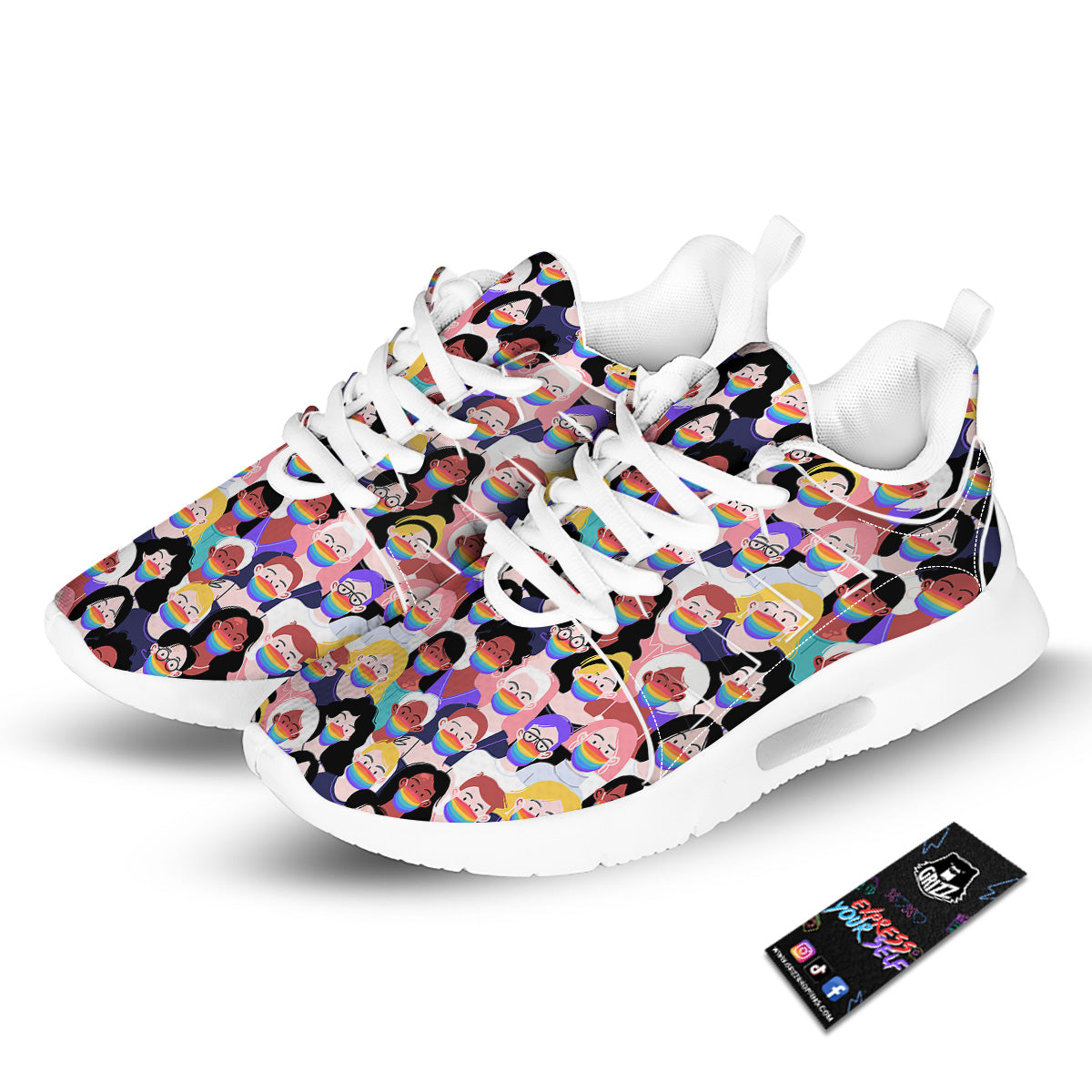 People And Rainbow Face Masks Print Pattern Tennis Shoes-grizzshop