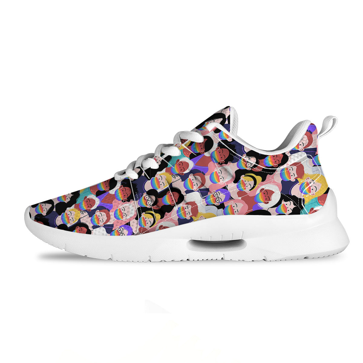 People And Rainbow Face Masks Print Pattern Tennis Shoes-grizzshop