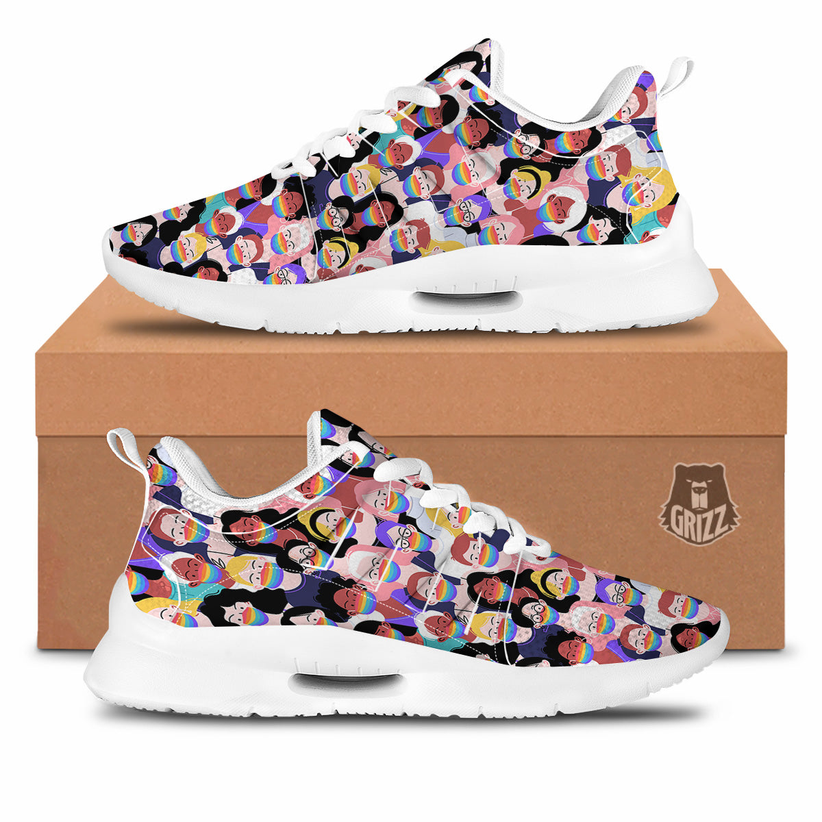 People And Rainbow Face Masks Print Pattern Tennis Shoes-grizzshop