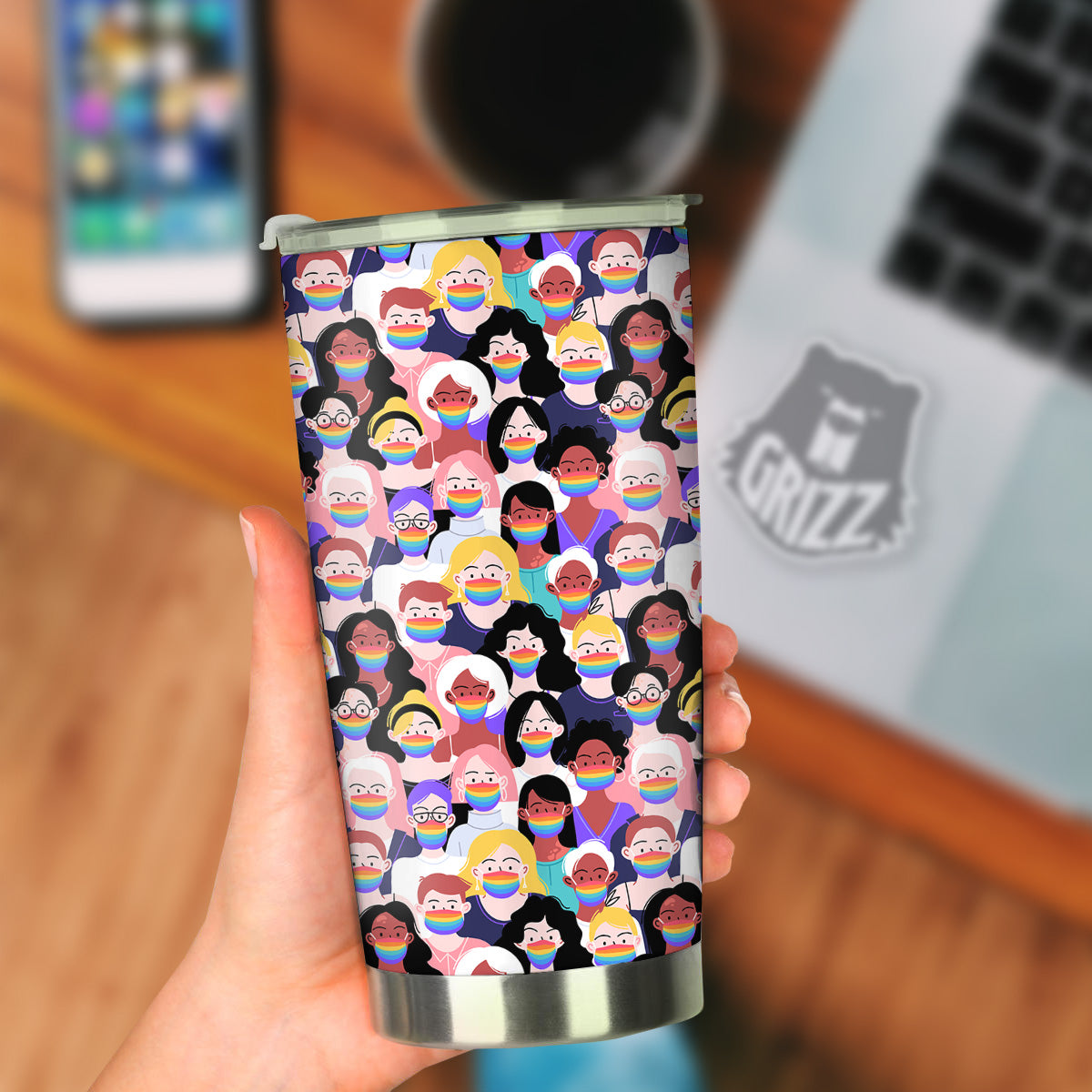 People And Rainbow Face Masks Print Pattern Tumbler-grizzshop