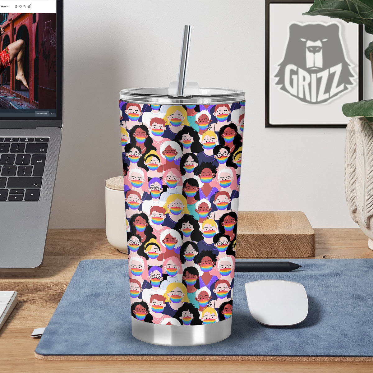 People And Rainbow Face Masks Print Pattern Tumbler-grizzshop