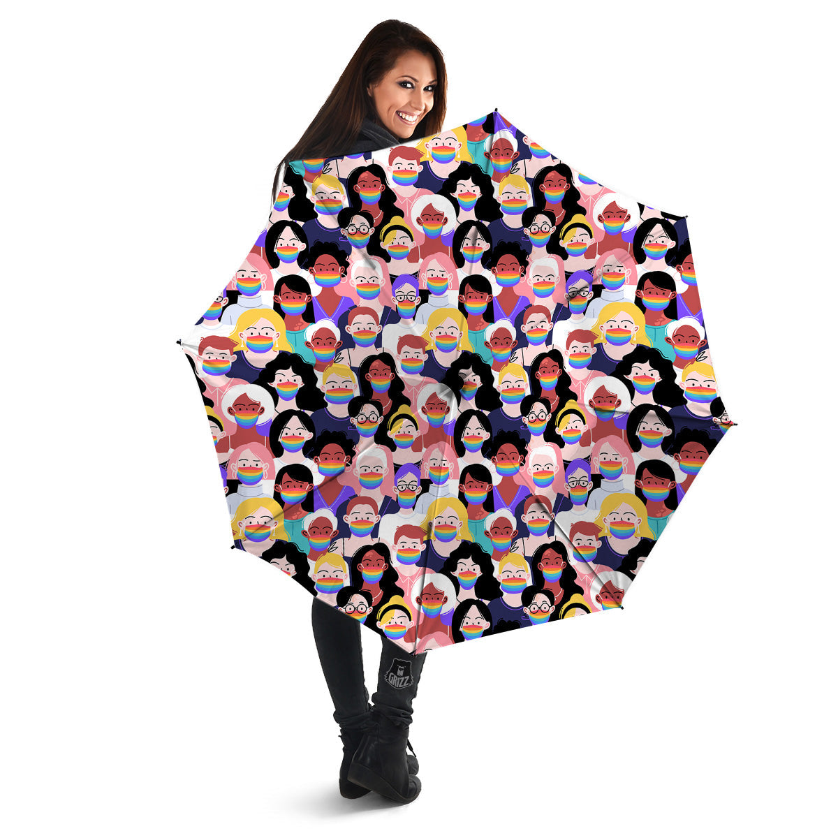 People And Rainbow Face Masks Print Pattern Umbrella-grizzshop