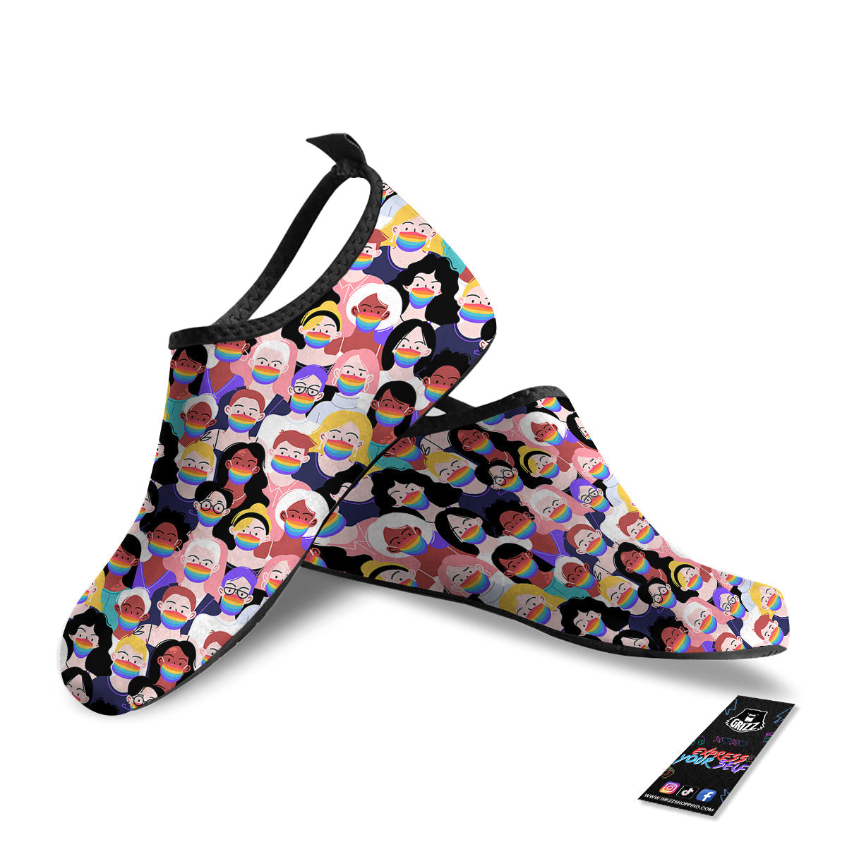 People And Rainbow Face Masks Print Pattern Water Shoes-grizzshop