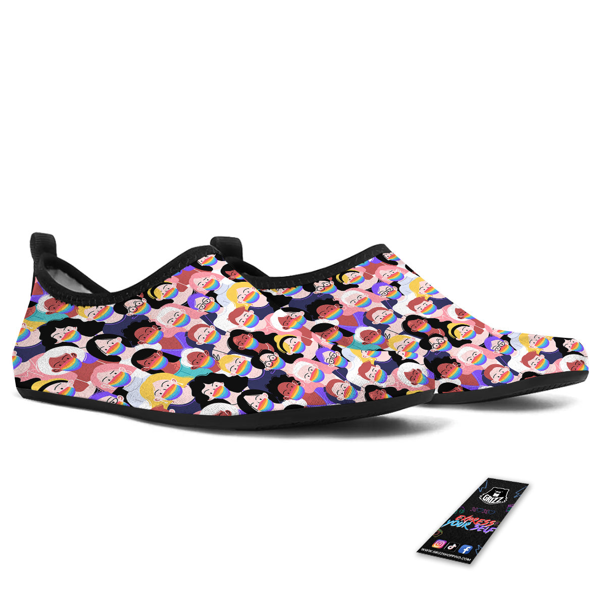 People And Rainbow Face Masks Print Pattern Water Shoes-grizzshop