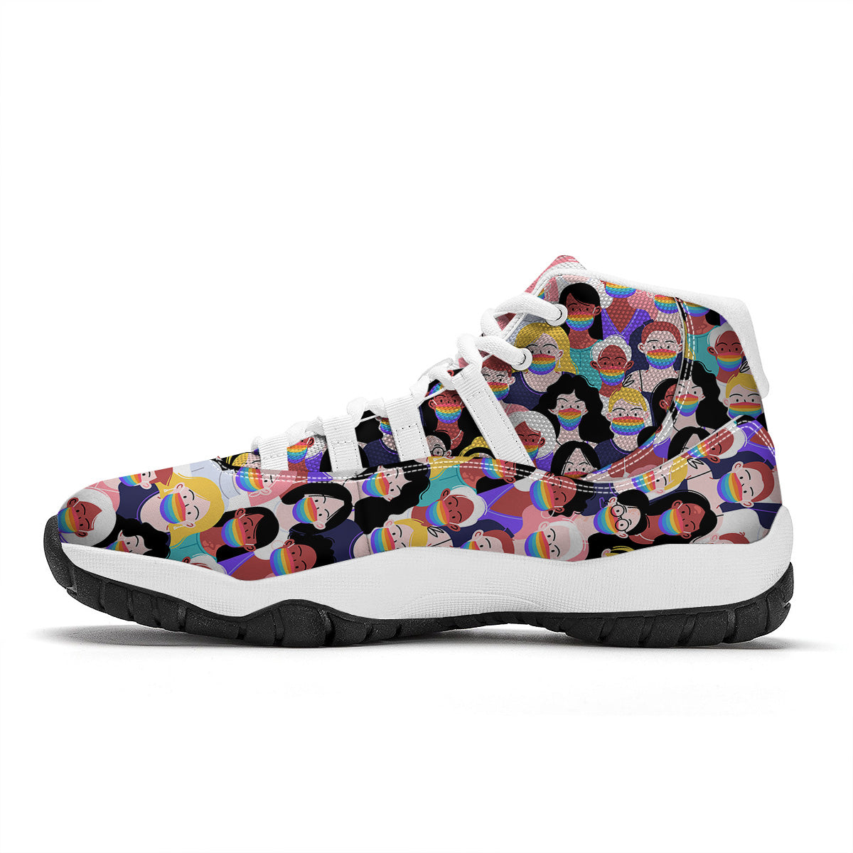 People And Rainbow Face Masks Print Pattern White Bball Shoes-grizzshop