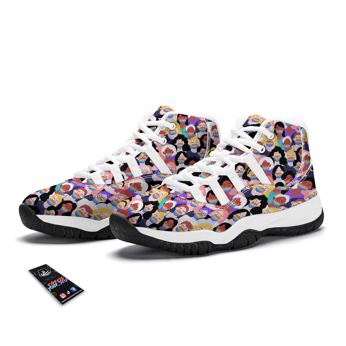 People And Rainbow Face Masks Print Pattern White Bball Shoes-grizzshop