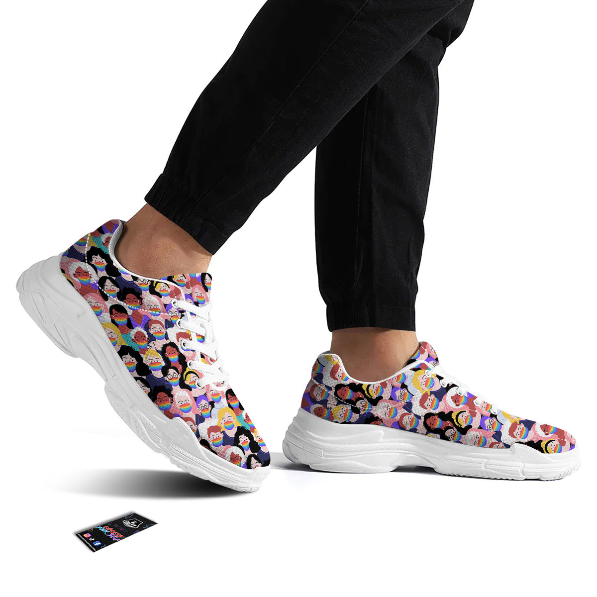 People And Rainbow Face Masks Print Pattern White Chunky Shoes-grizzshop