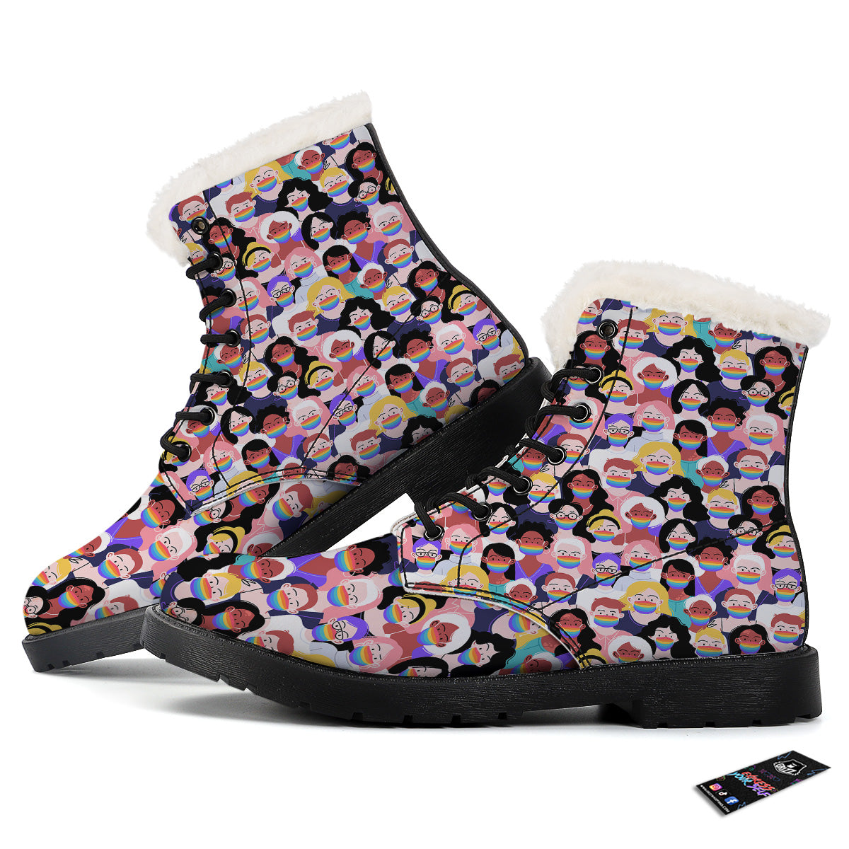 People And Rainbow Face Masks Print Pattern Winter Boots-grizzshop