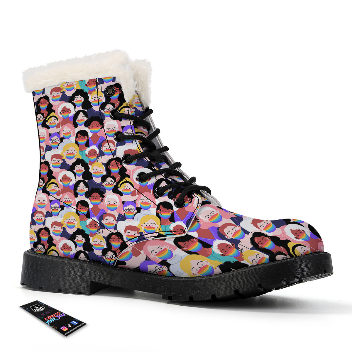People And Rainbow Face Masks Print Pattern Winter Boots-grizzshop