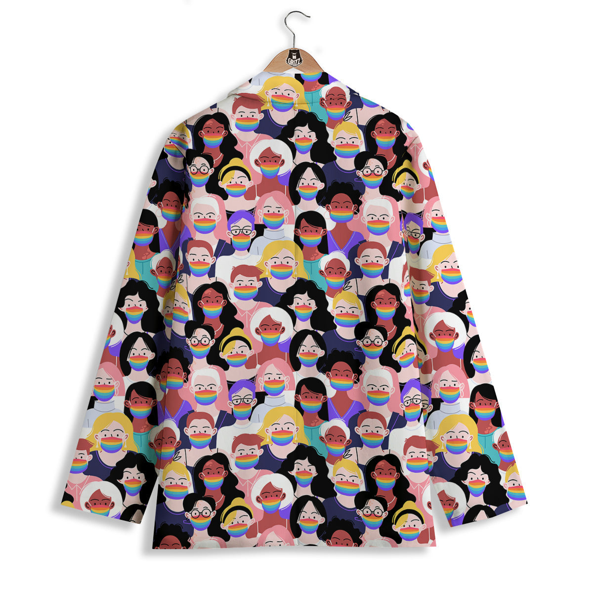 People And Rainbow Face Masks Print Pattern Women's Blazer-grizzshop