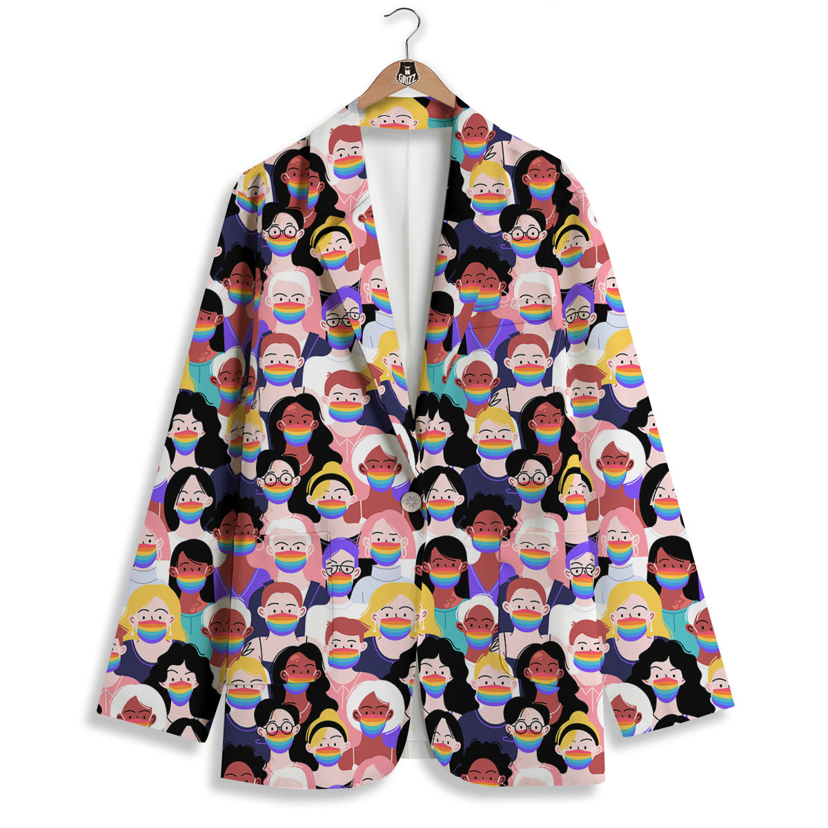 People And Rainbow Face Masks Print Pattern Women's Blazer-grizzshop