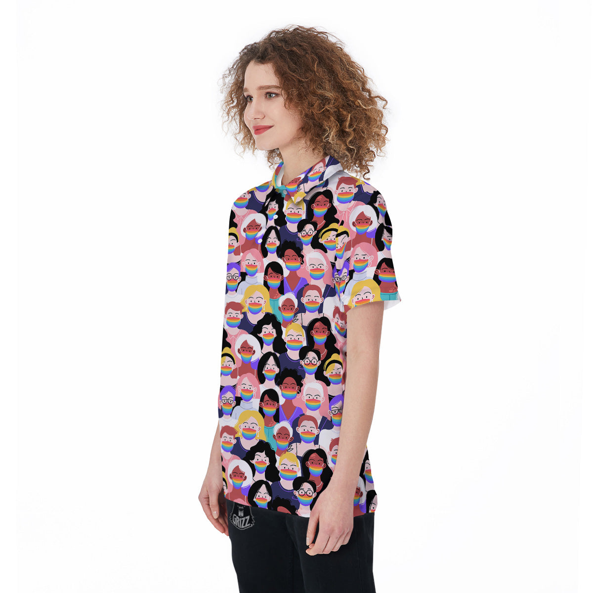 People And Rainbow Face Masks Print Pattern Women's Golf Shirts-grizzshop