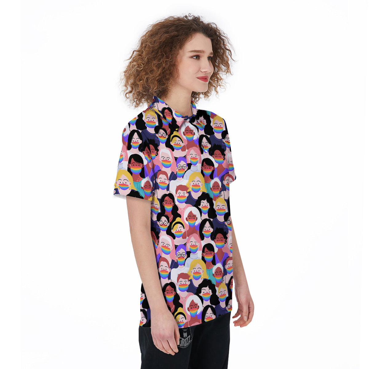 People And Rainbow Face Masks Print Pattern Women's Golf Shirts-grizzshop