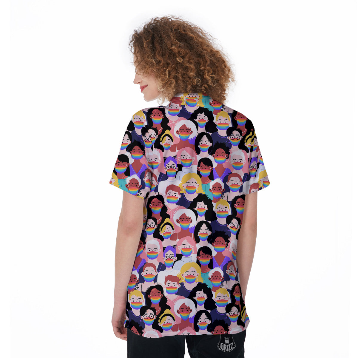 People And Rainbow Face Masks Print Pattern Women's Golf Shirts-grizzshop