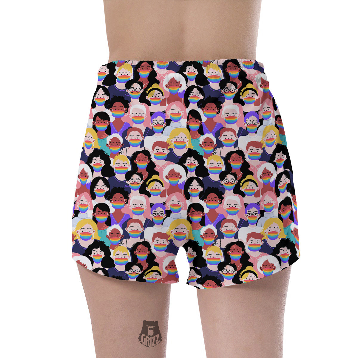 People And Rainbow Face Masks Print Pattern Women's Shorts-grizzshop